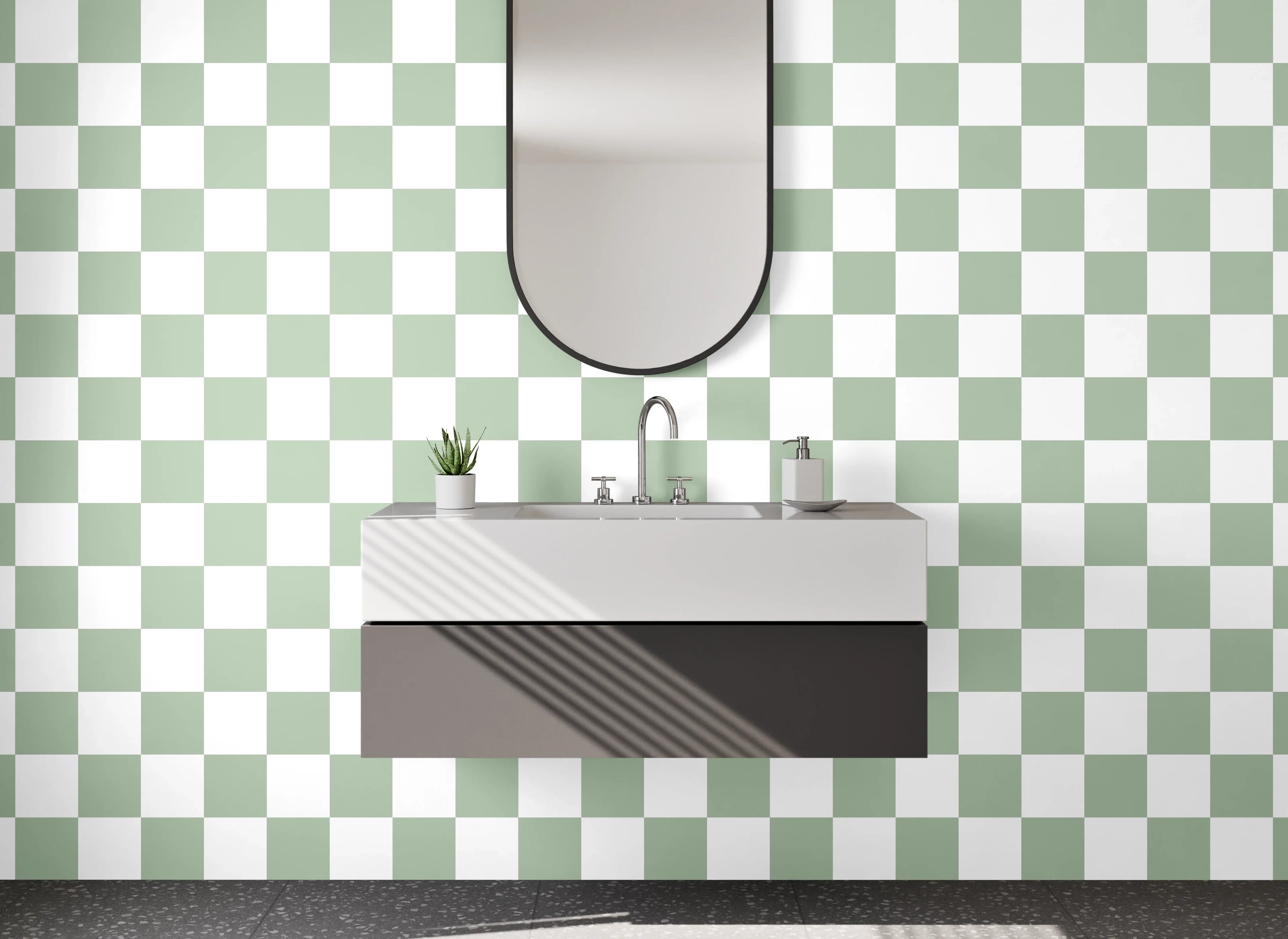 Waschbecken-Rückwand - Weiß-graues Kachelmuster Design