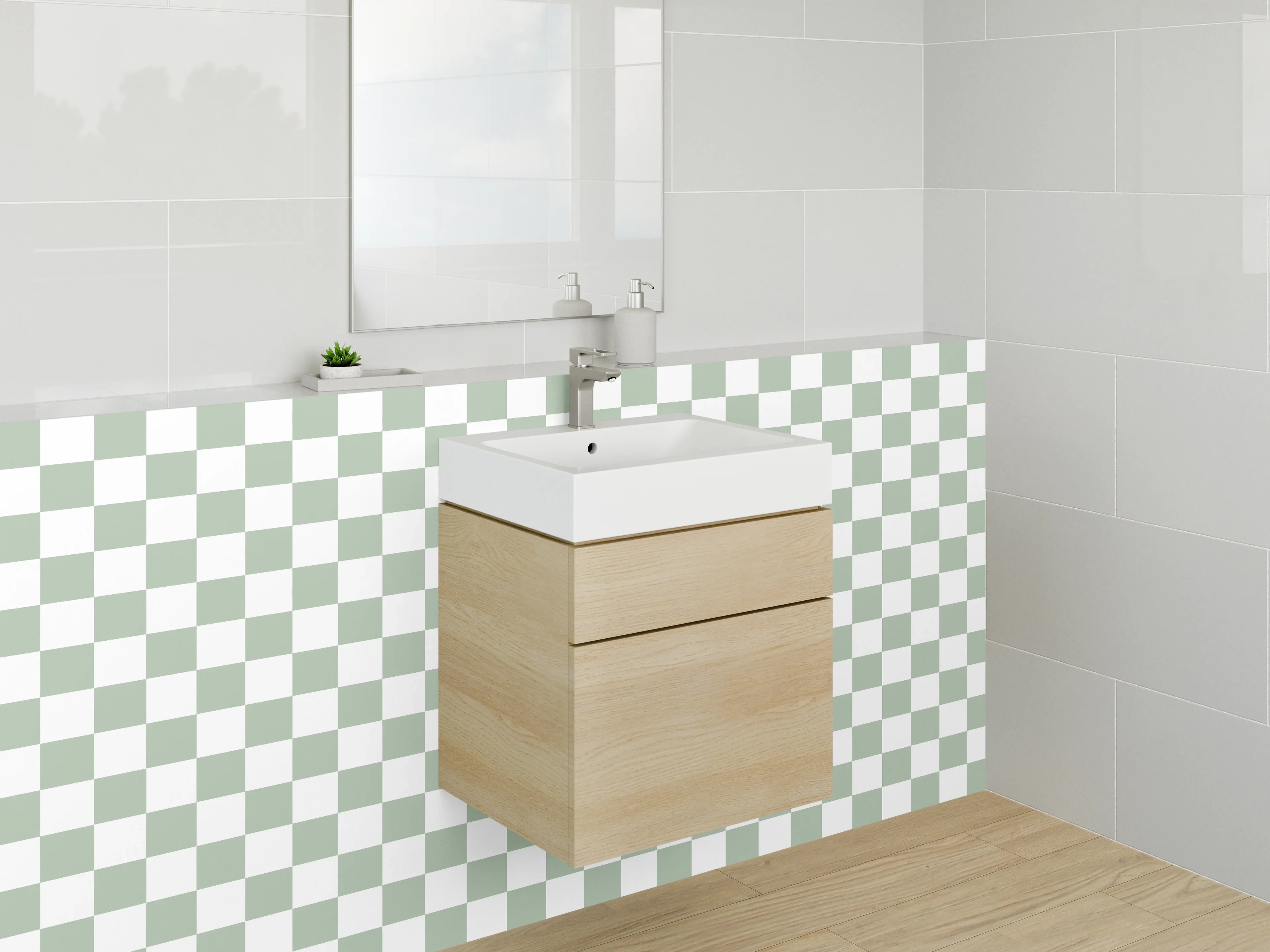 Waschbecken-Rückwand - Weiß-graues Kachelmuster Design