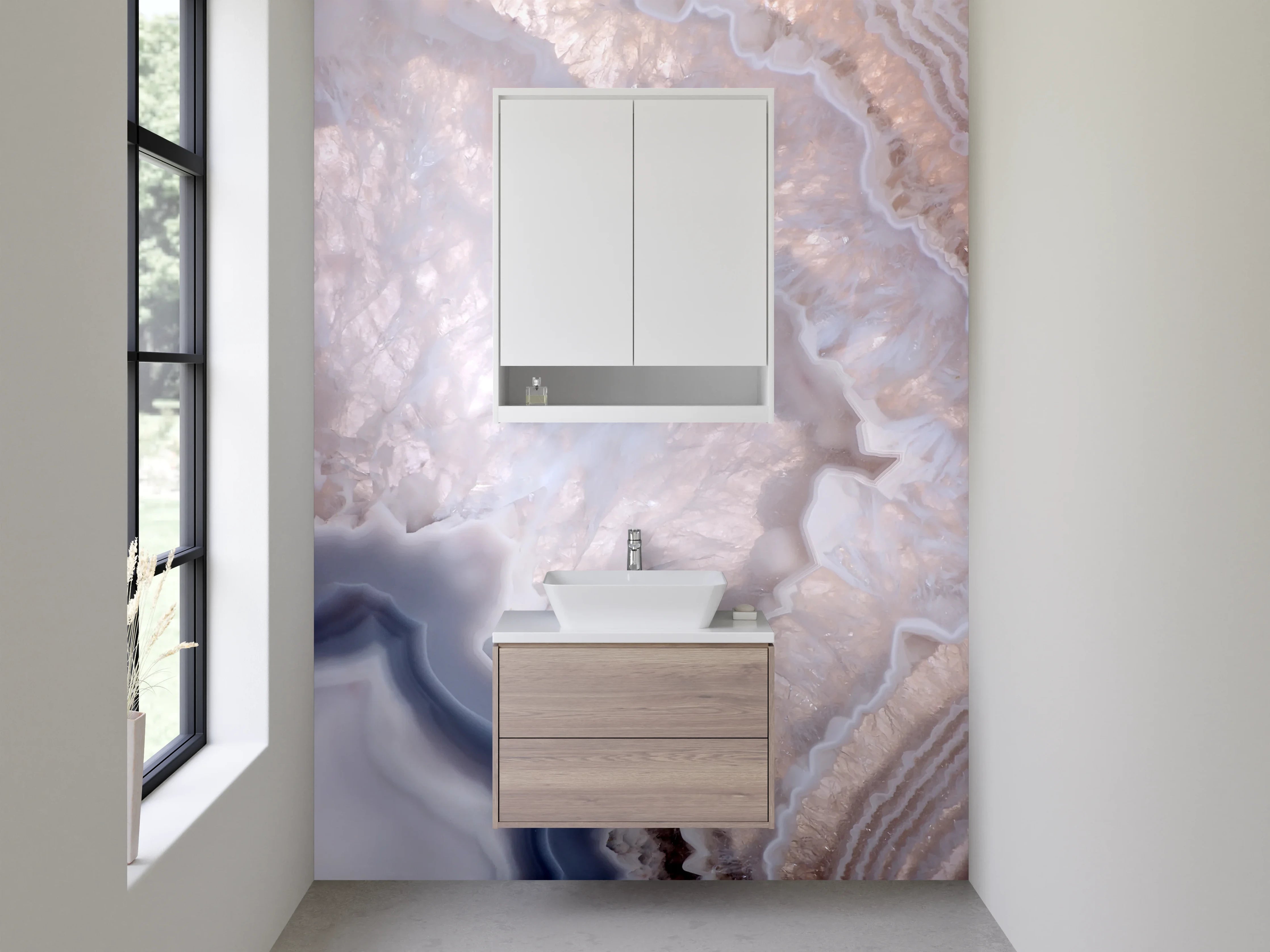 Waschbecken-Rückwand - Weiß-graues Marmor-Design abstrahiert