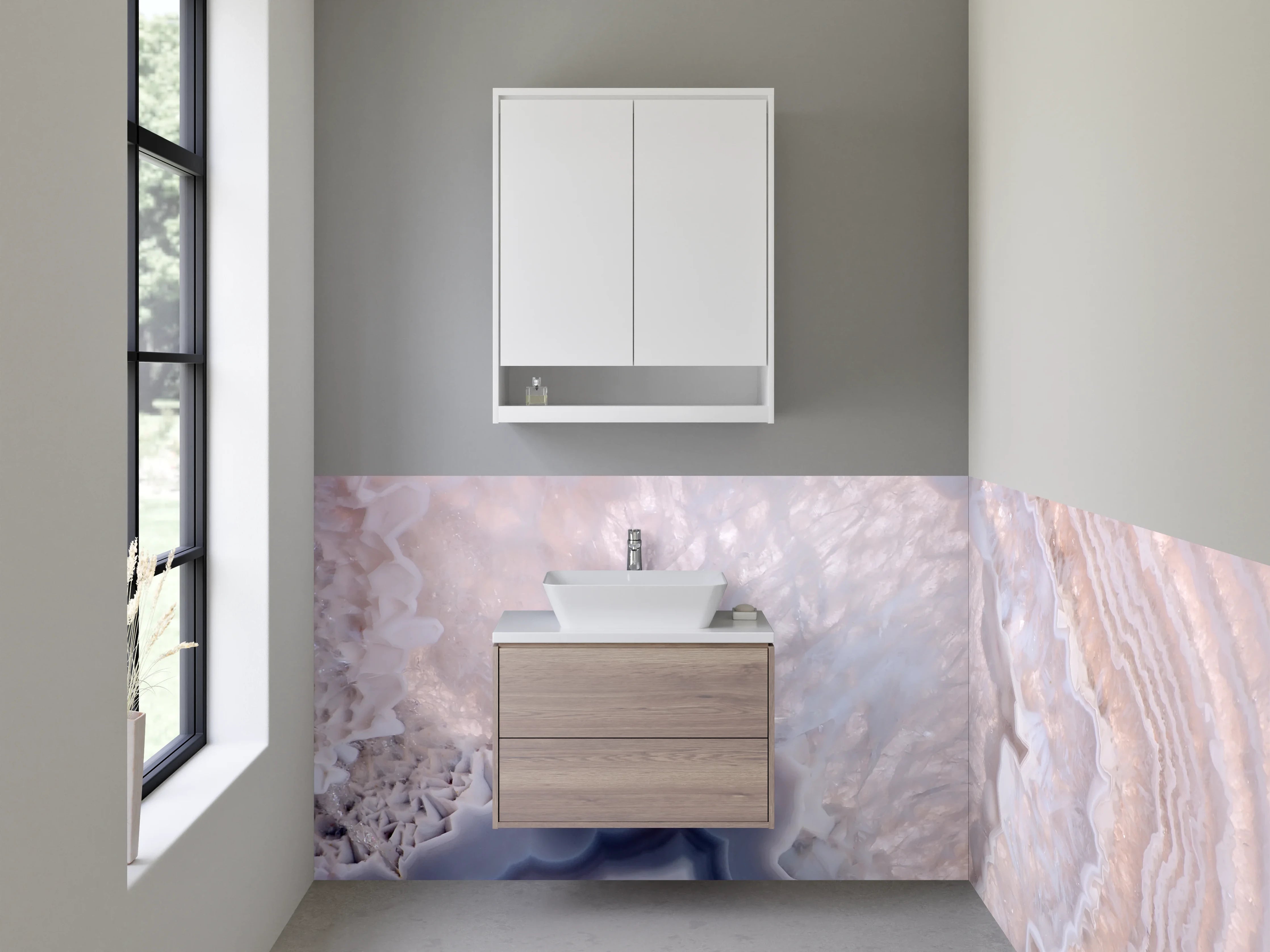 Waschbecken-Rückwand - Weiß-graues Marmor-Design abstrahiert