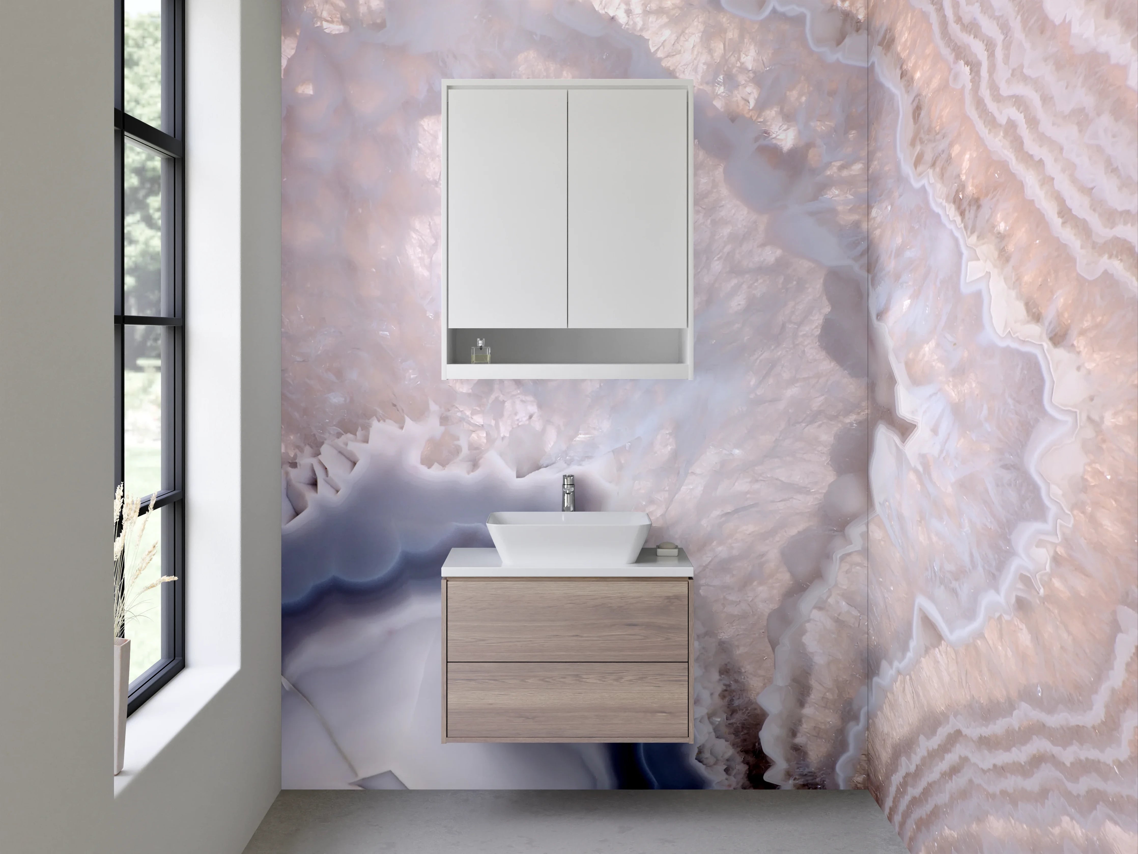 Waschbecken-Rückwand - Weiß-graues Marmor-Design abstrahiert