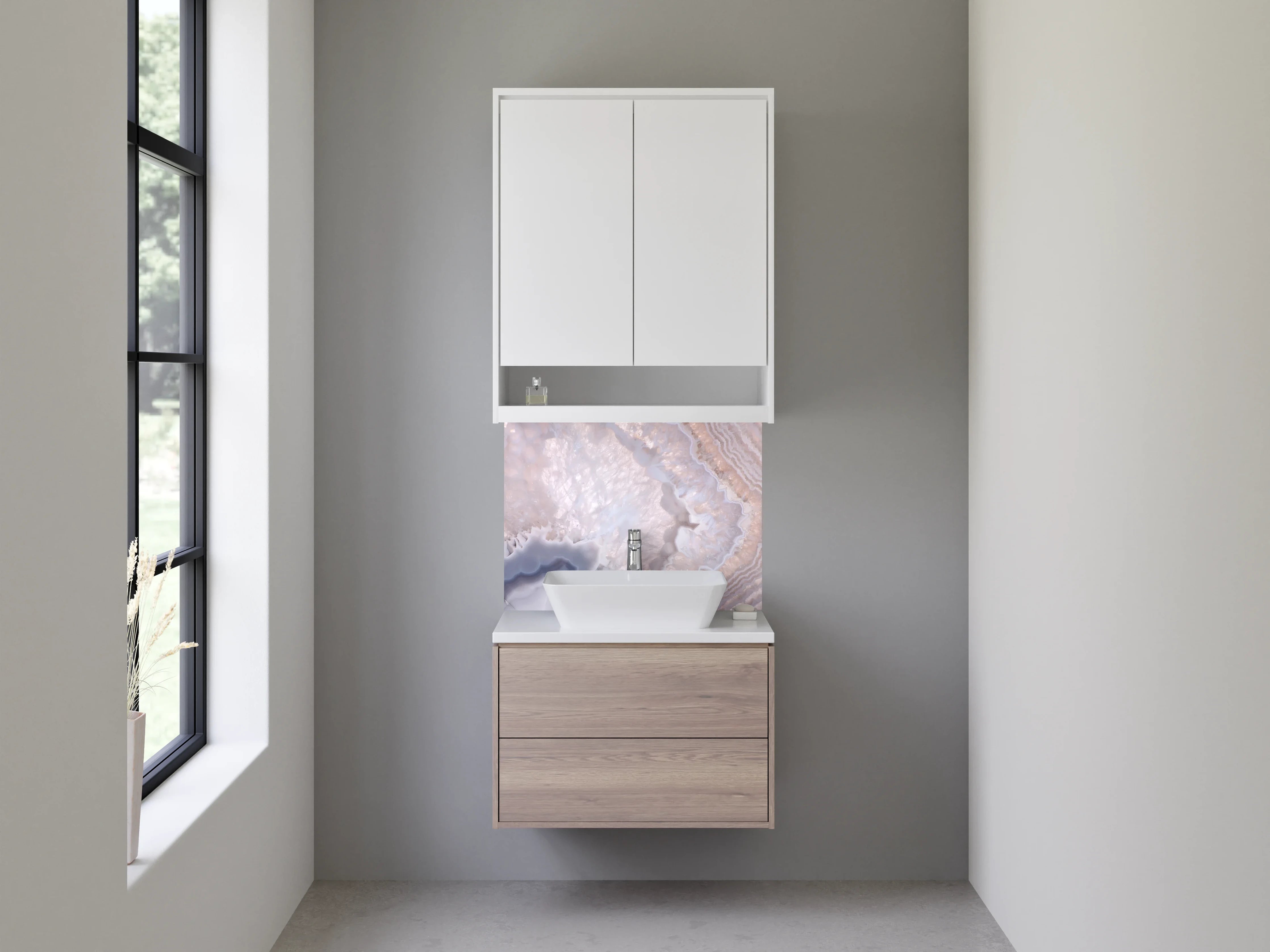 Waschbecken-Rückwand - Weiß-graues Marmor-Design abstrahiert