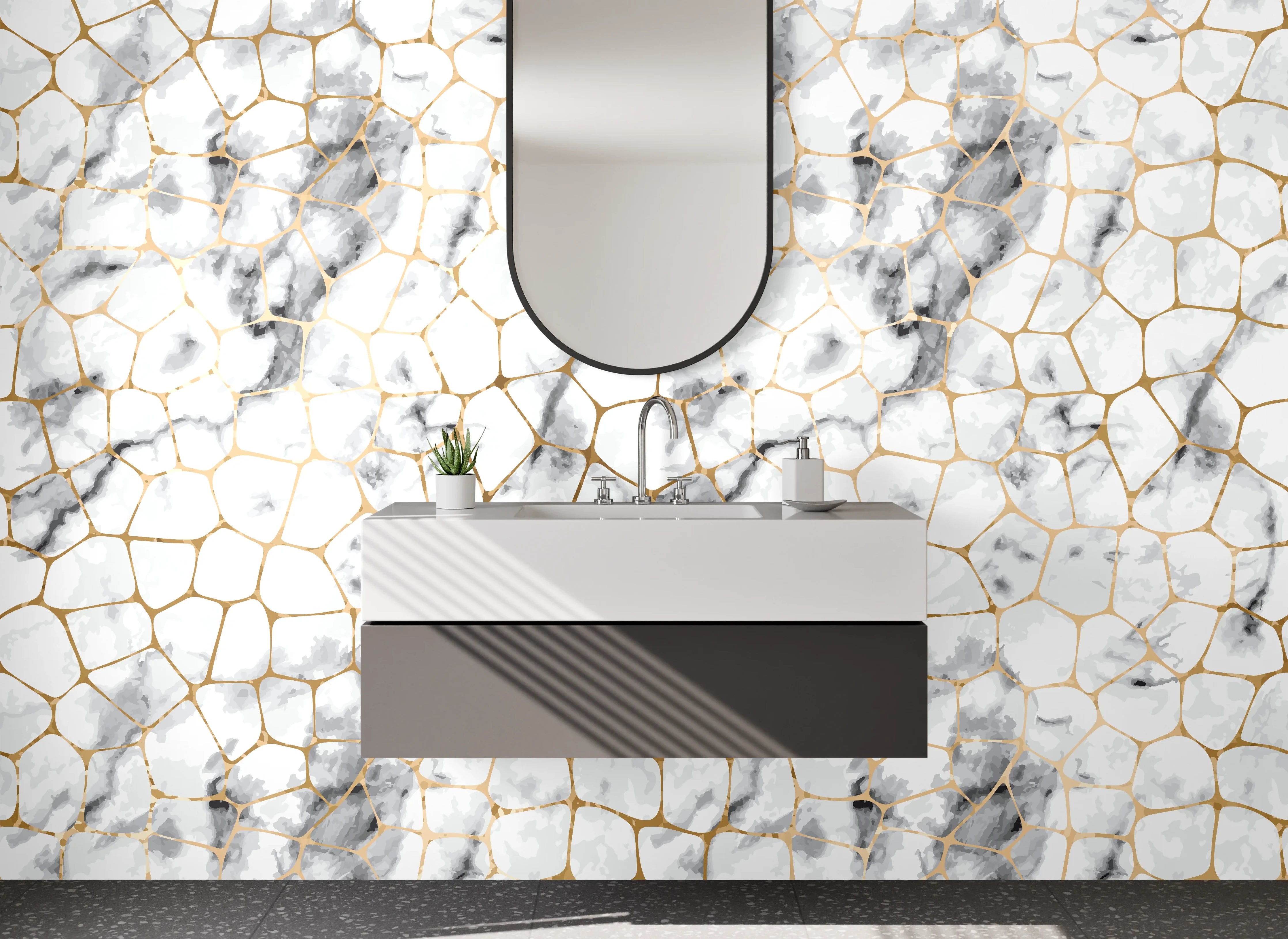 Waschbecken-Rückwand - Weiß-graues Marmor Mosaik Design