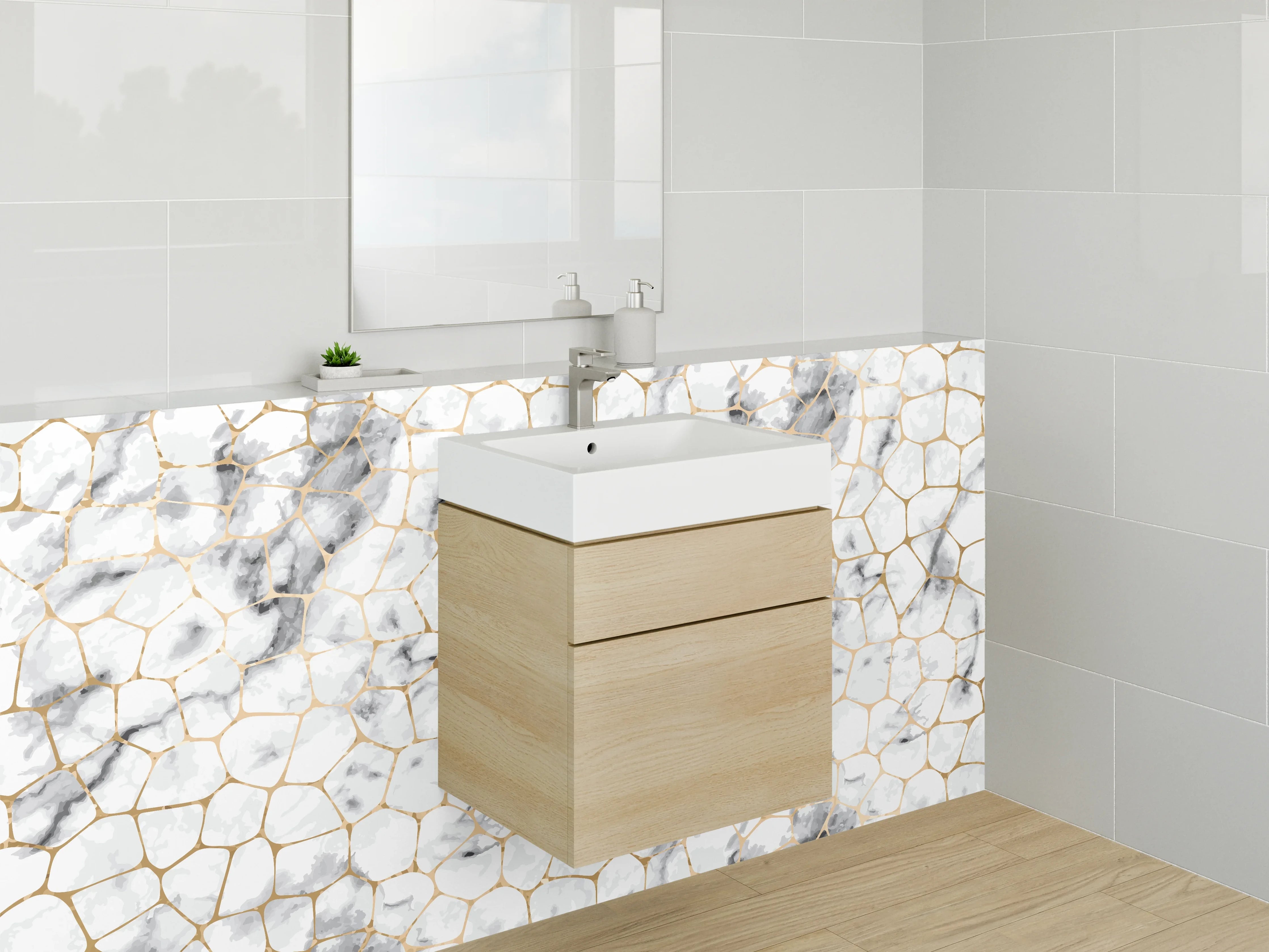 Waschbecken-Rückwand - Weiß-graues Marmor Mosaik Design