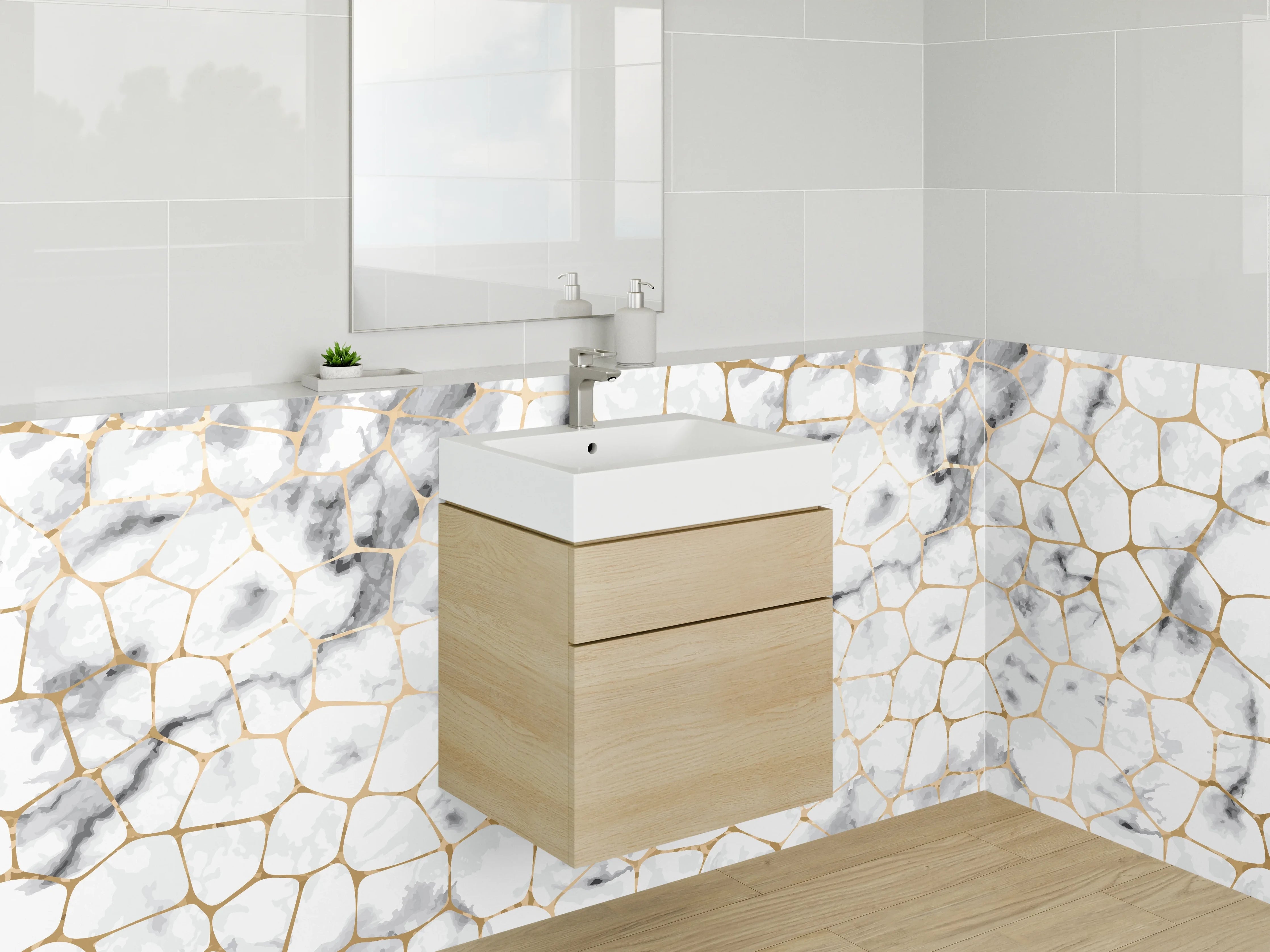 Waschbecken-Rückwand - Weiß-graues Marmor Mosaik Design