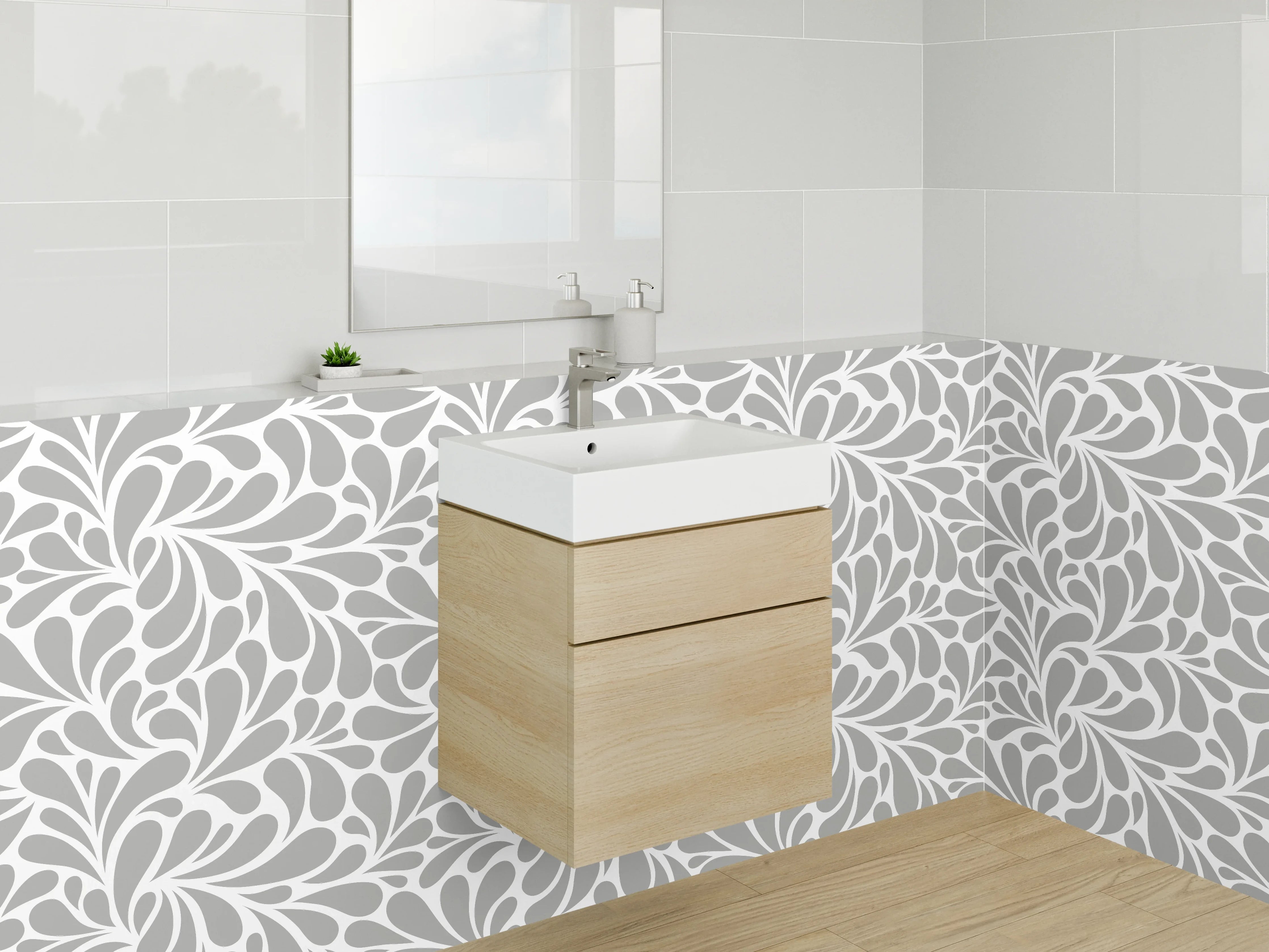Waschbecken-Rückwand - Weiß-graues Ornamental Muster modern