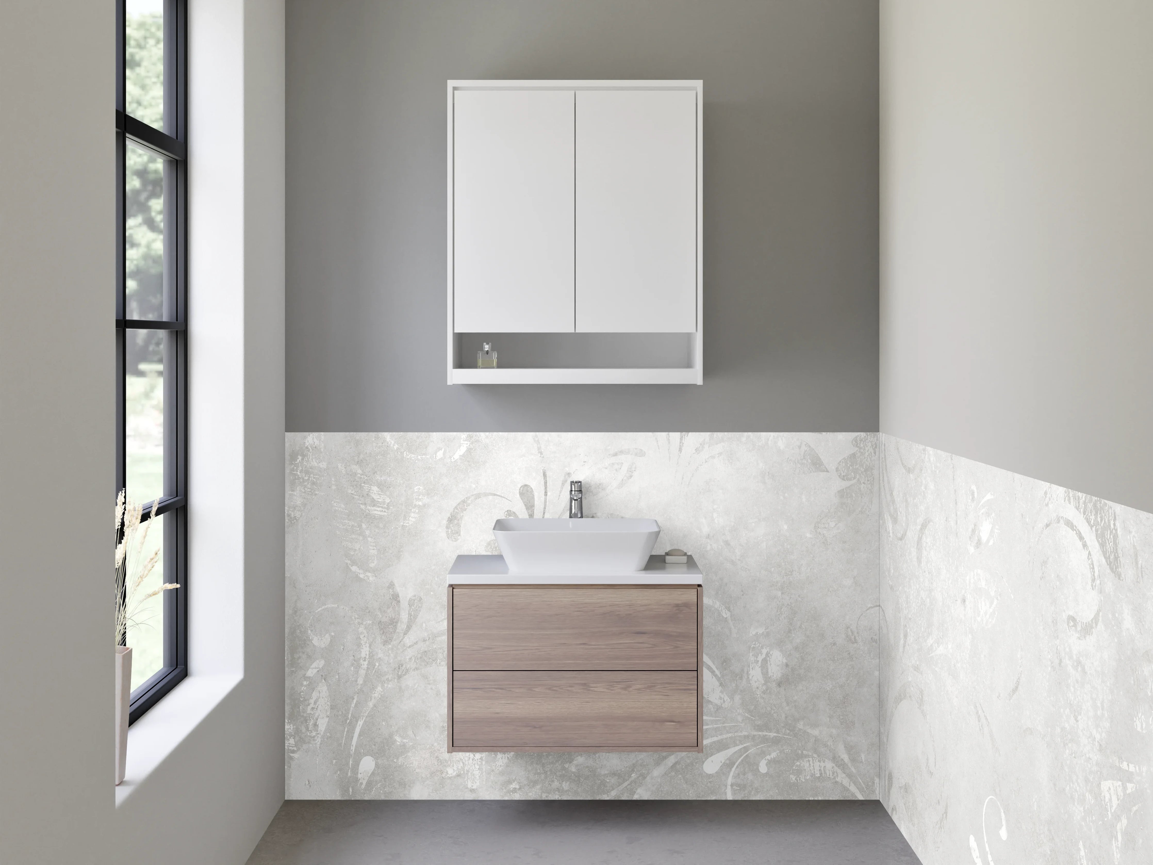 Waschbecken-Rückwand - Weiß-graues florales Marmor-Design