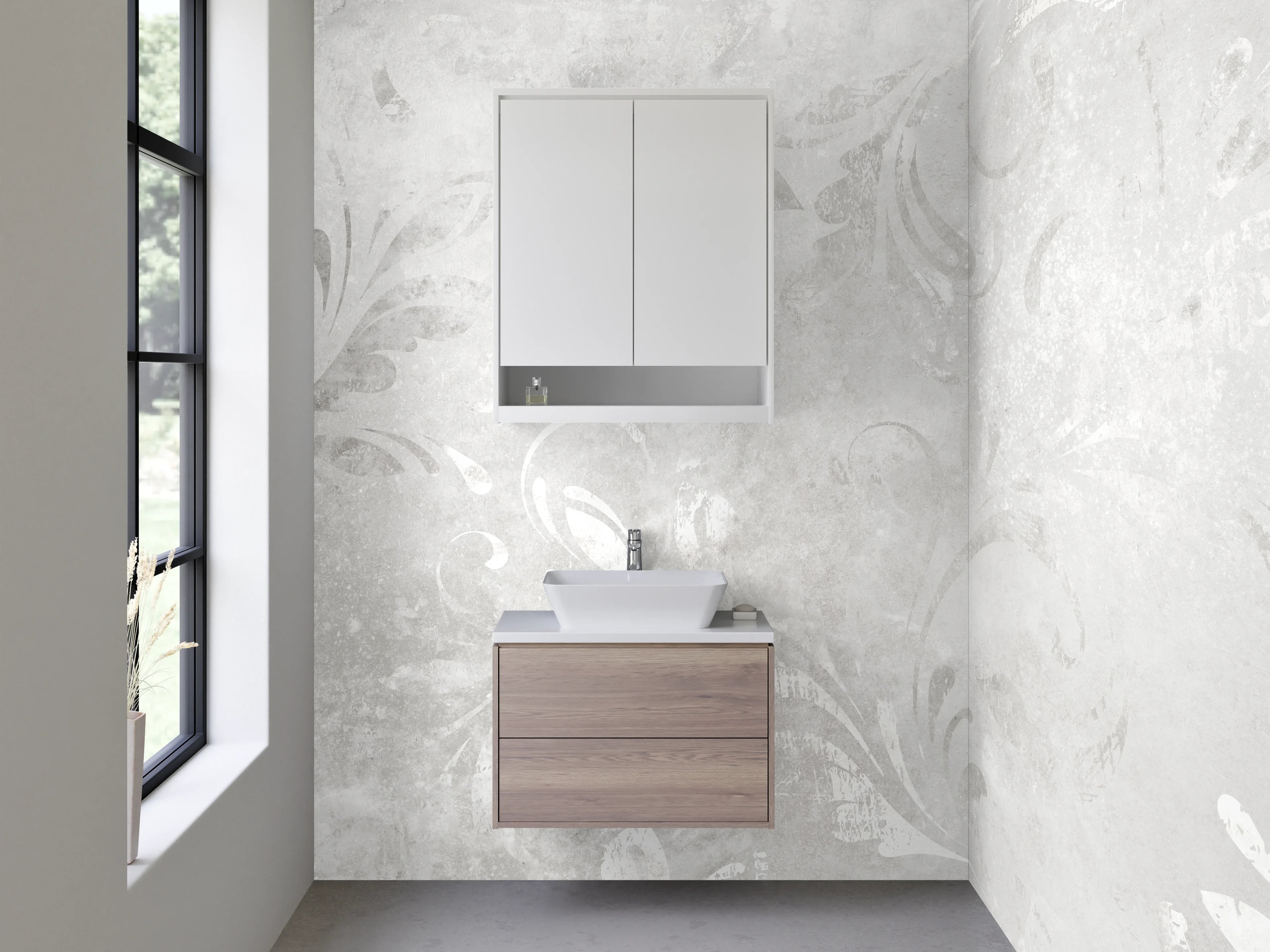 Waschbecken-Rückwand - Weiß-graues florales Marmor-Design