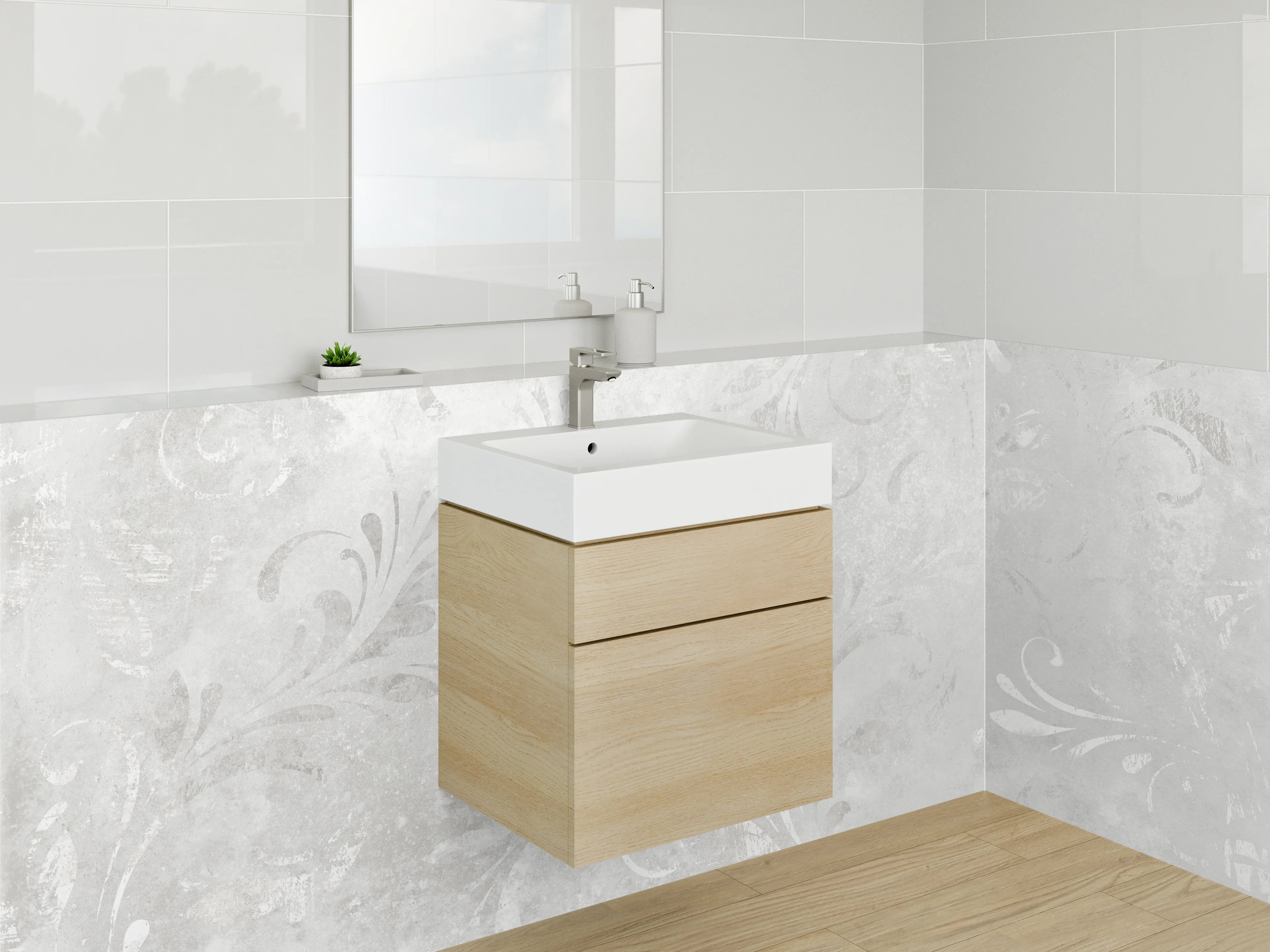 Waschbecken-Rückwand - Weiß-graues florales Marmor-Design