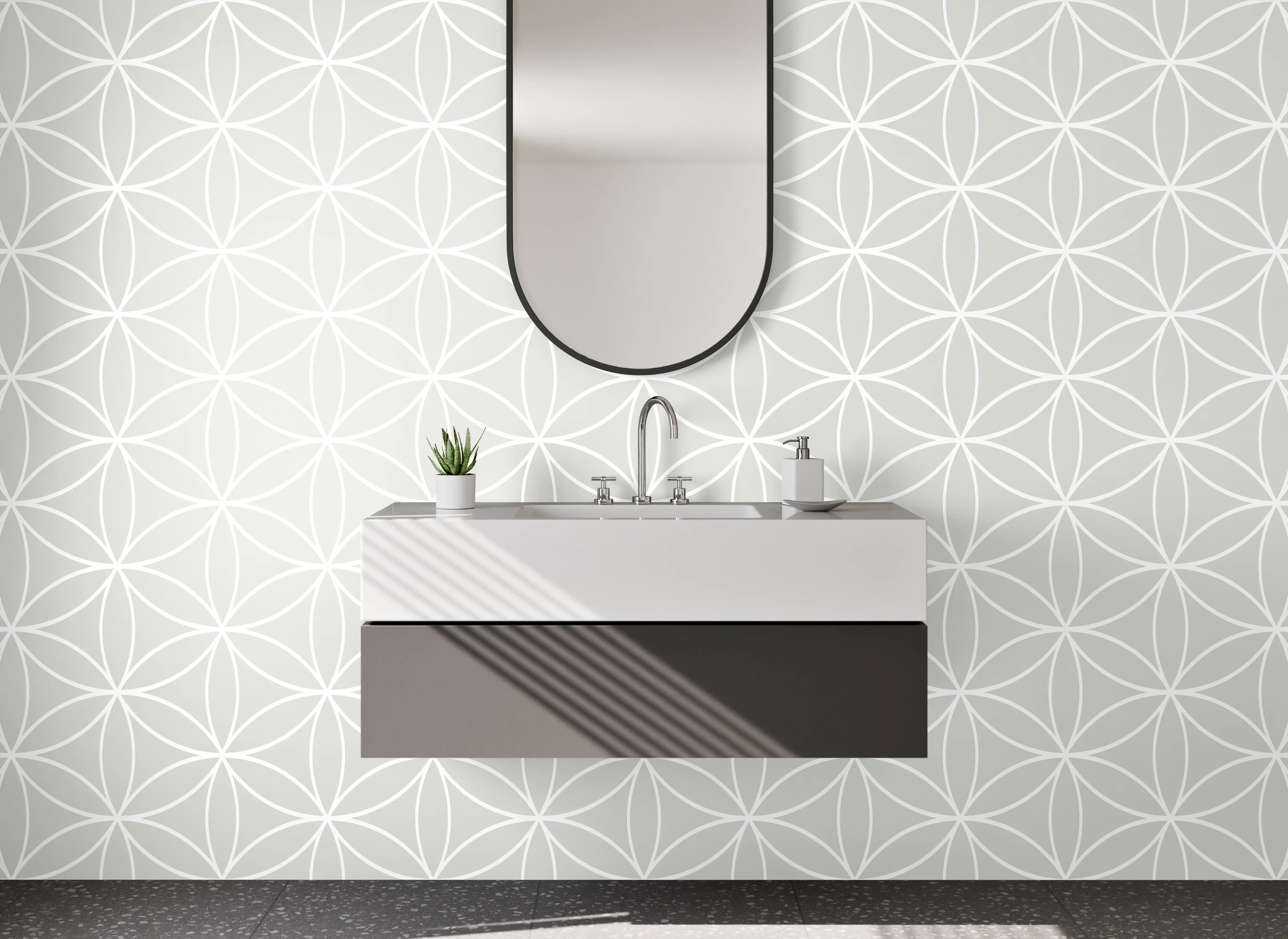 Waschbecken-Rückwand - Weiß-graues geometrisches Retro-Muster