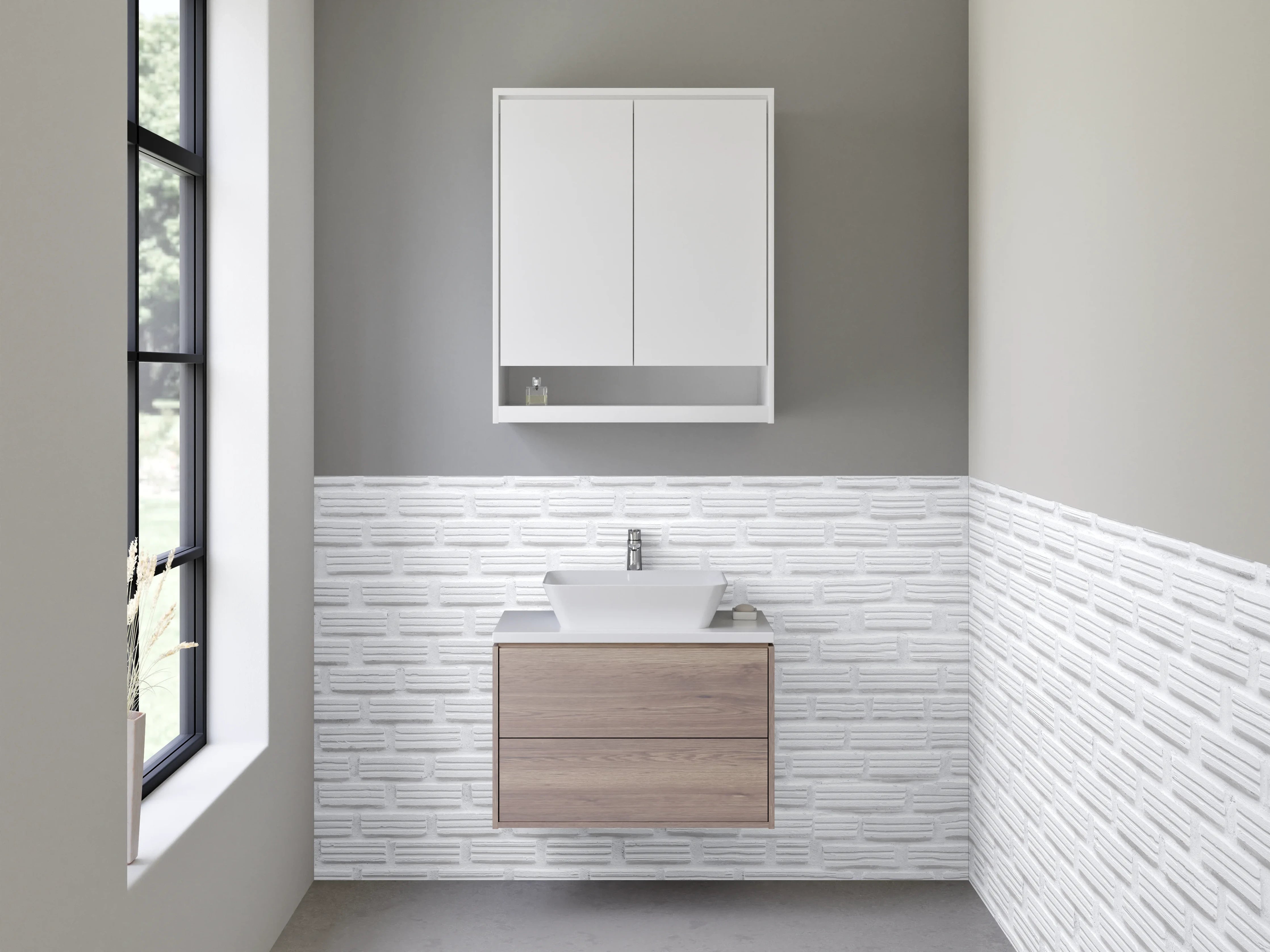 Waschbecken-Rückwand - Weiße 3D-Fliesenstruktur Modern