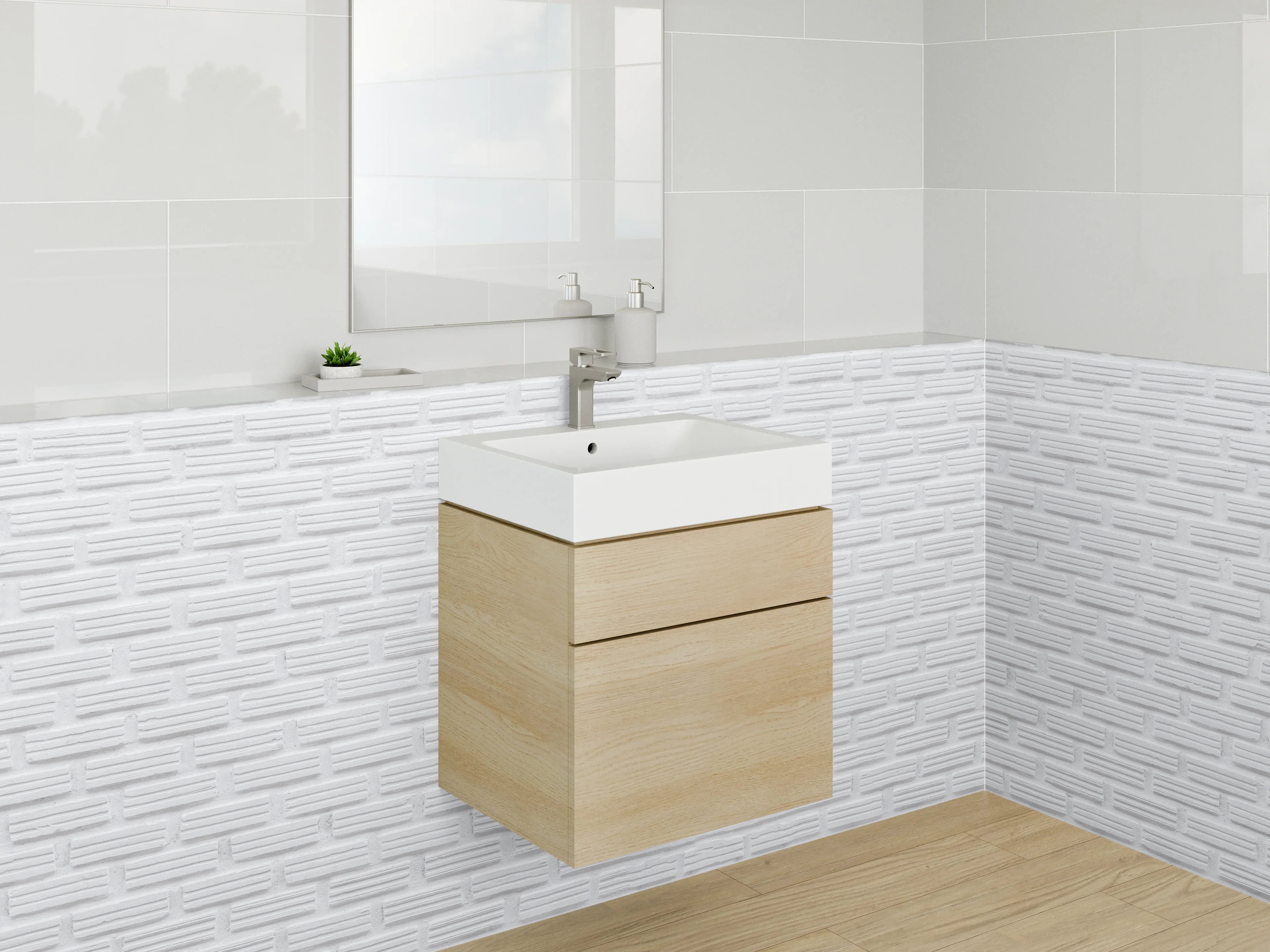 Waschbecken-Rückwand - Weiße 3D-Fliesenstruktur Modern