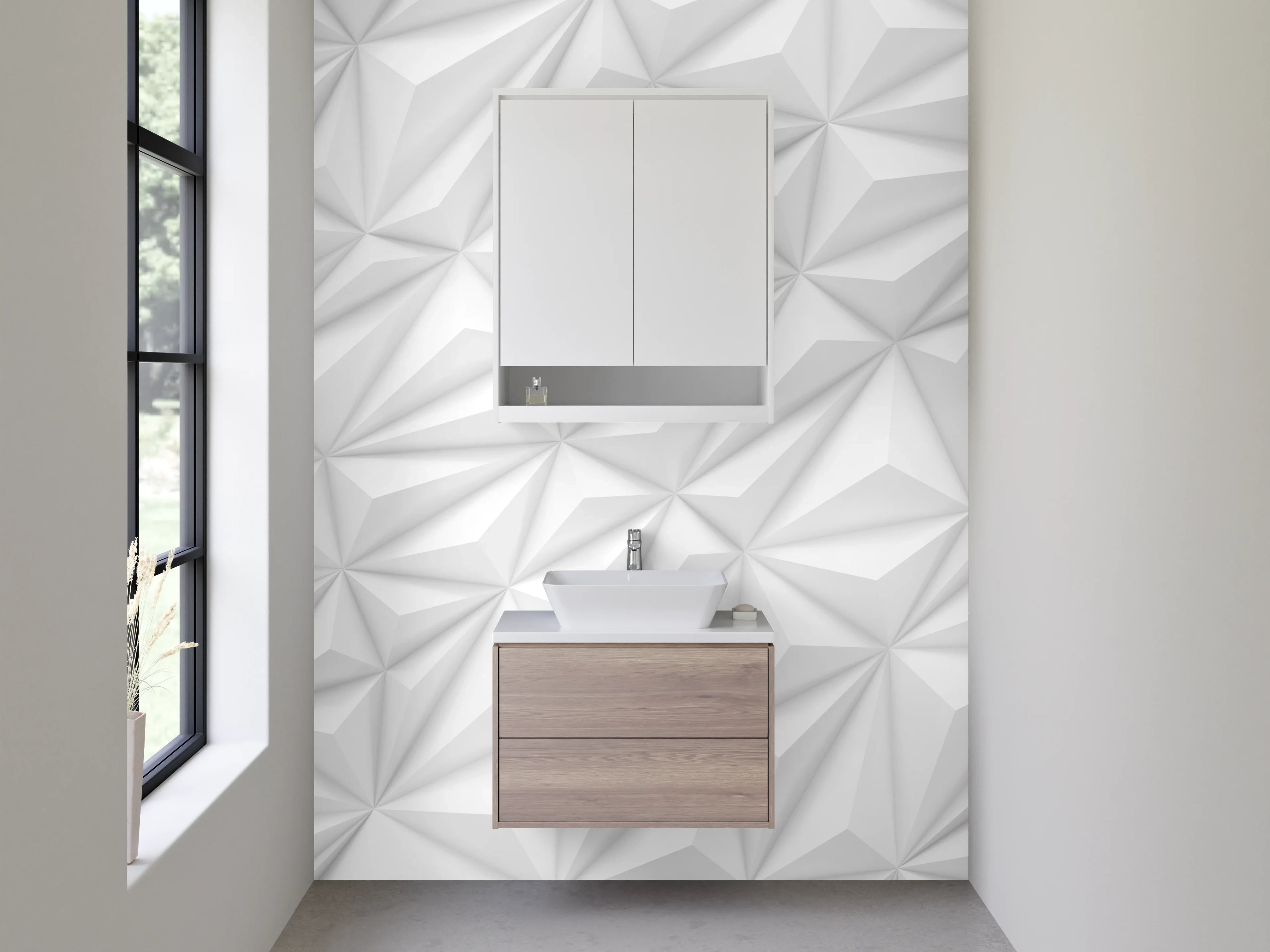 Waschbecken-Rückwand - Weiße 3D-Muster Geometrisch Modern