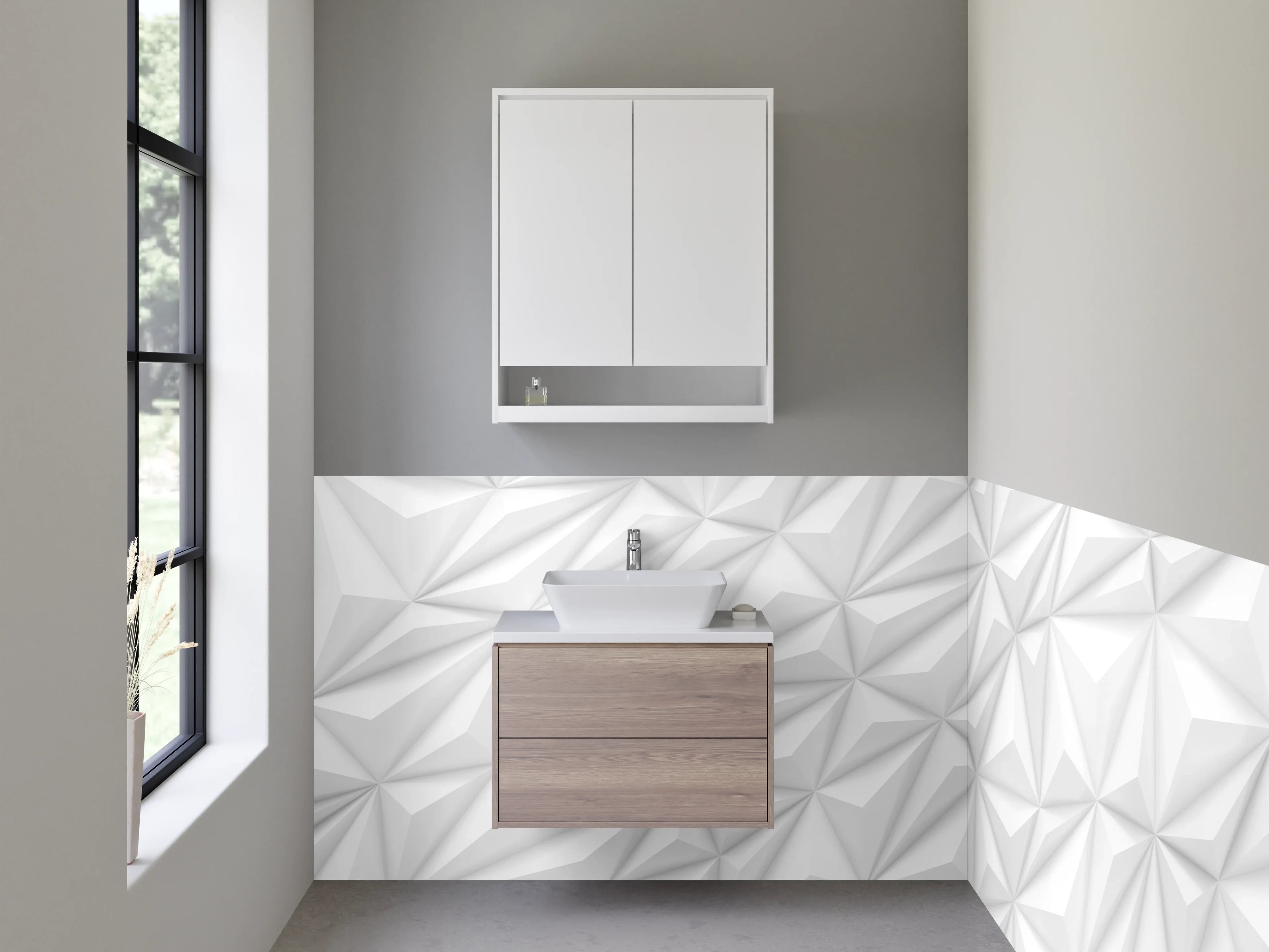 Waschbecken-Rückwand - Weiße 3D-Muster Geometrisch Modern