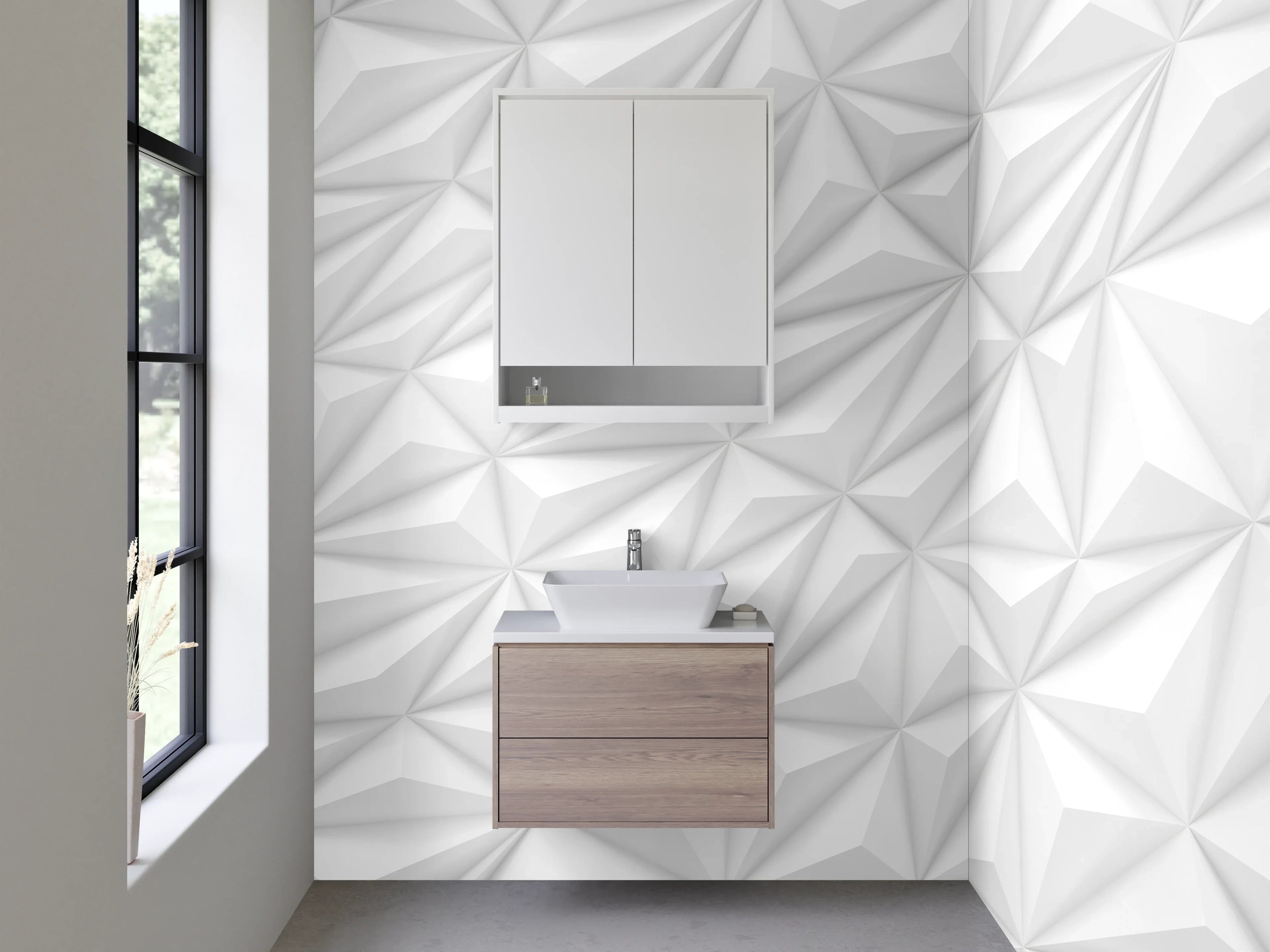 Waschbecken-Rückwand - Weiße 3D-Muster Geometrisch Modern