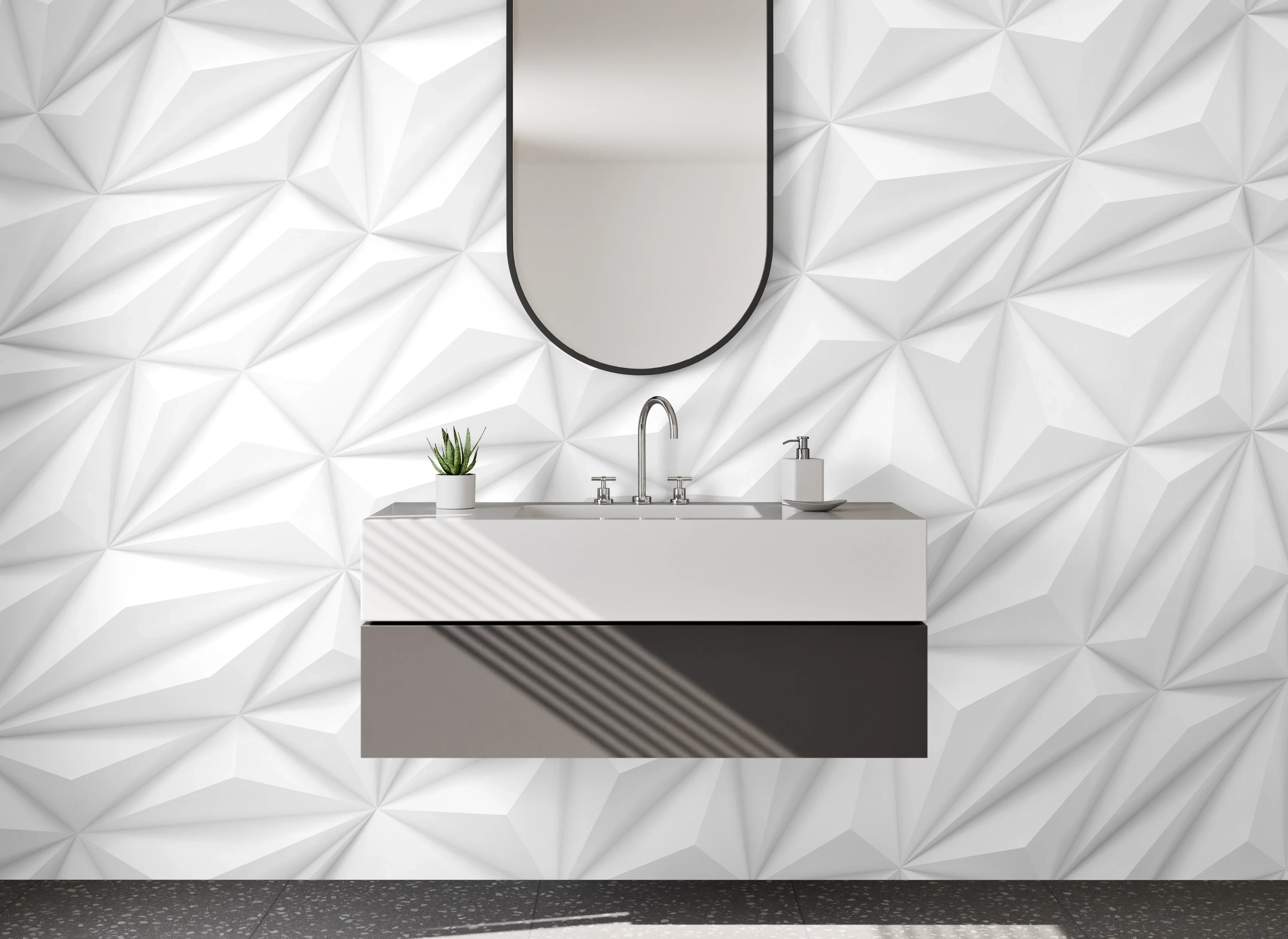 Waschbecken-Rückwand - Weiße 3D-Muster Geometrisch Modern
