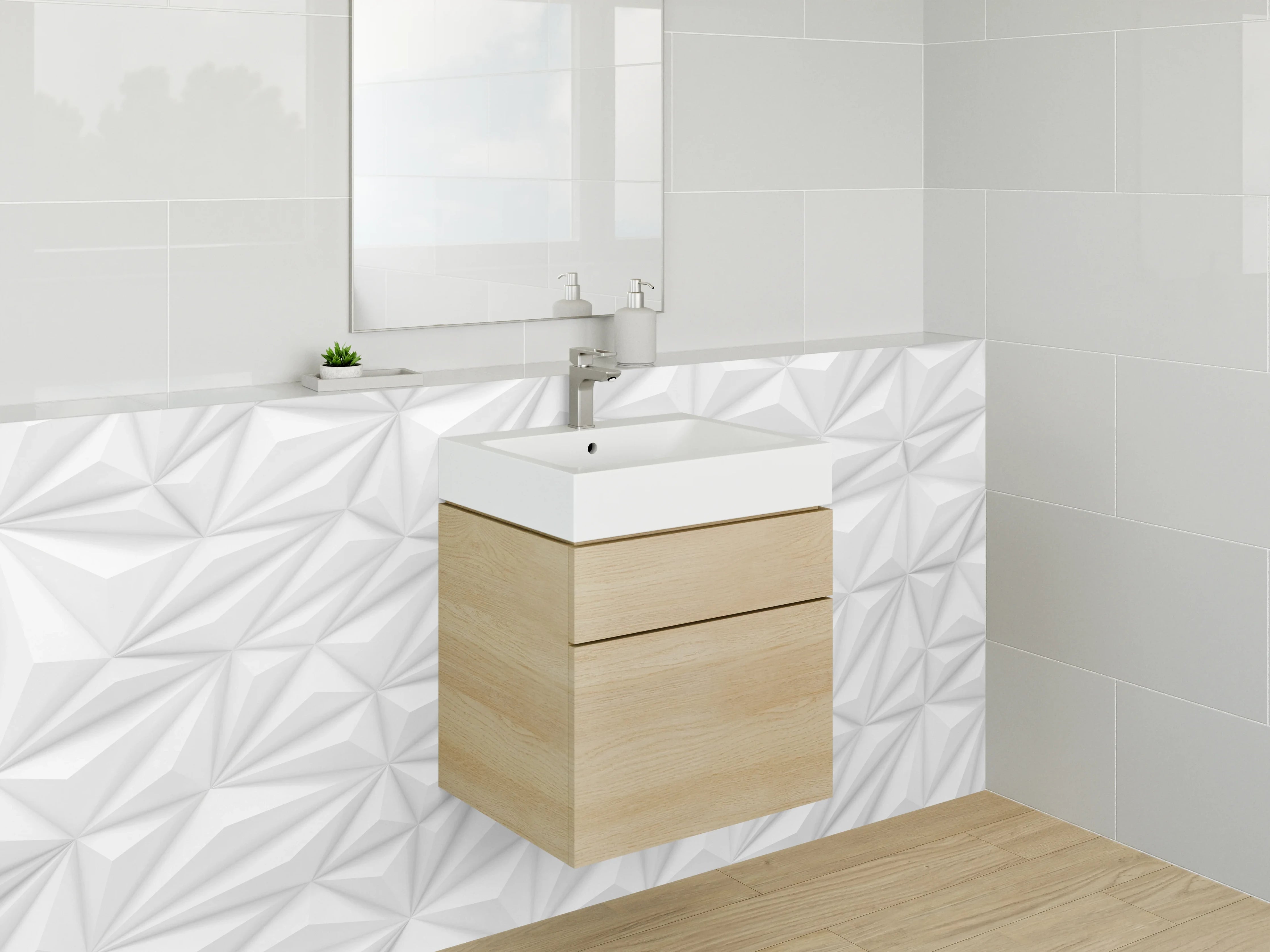 Waschbecken-Rückwand - Weiße 3D-Muster Geometrisch Modern