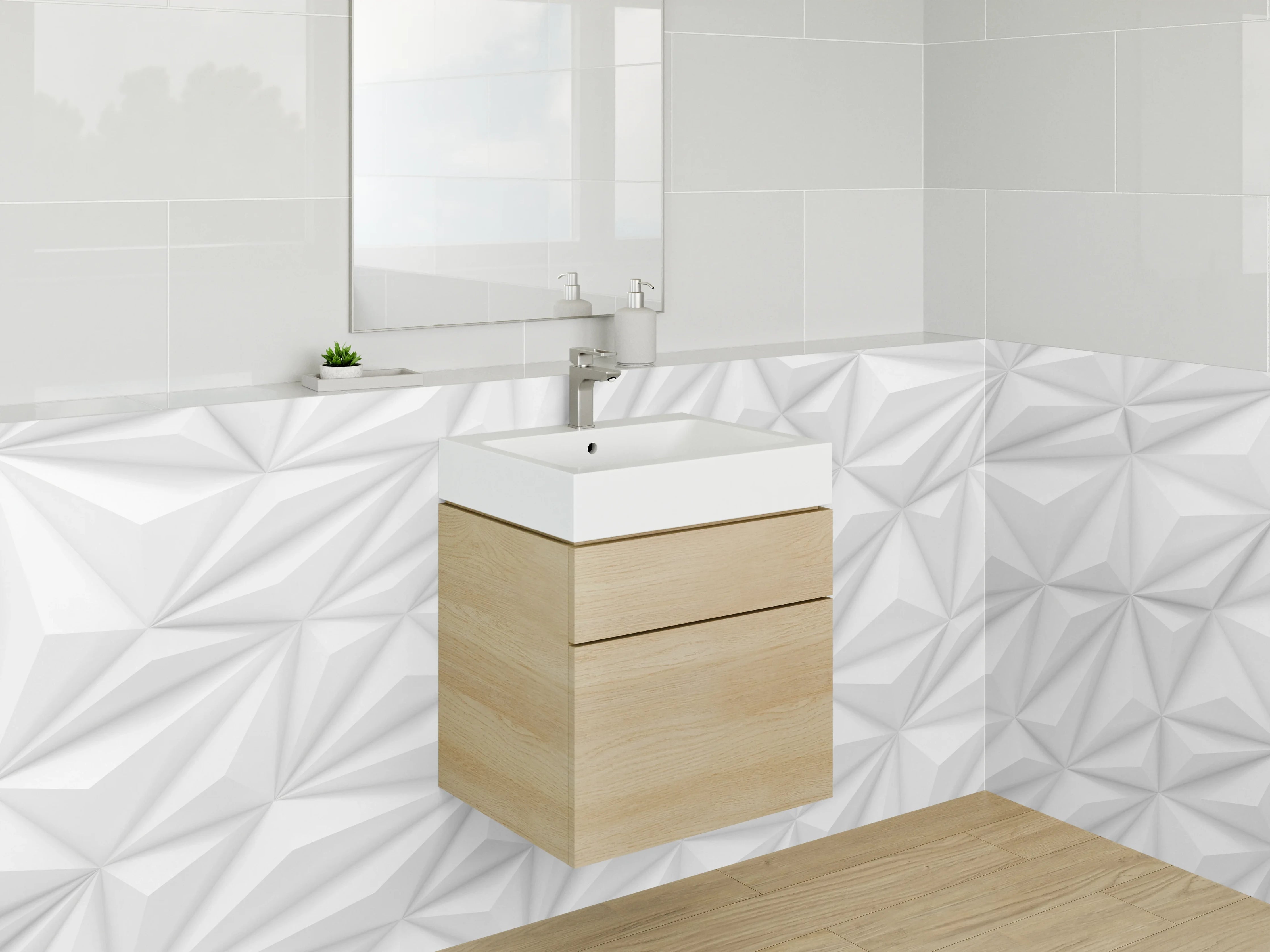 Waschbecken-Rückwand - Weiße 3D-Muster Geometrisch Modern