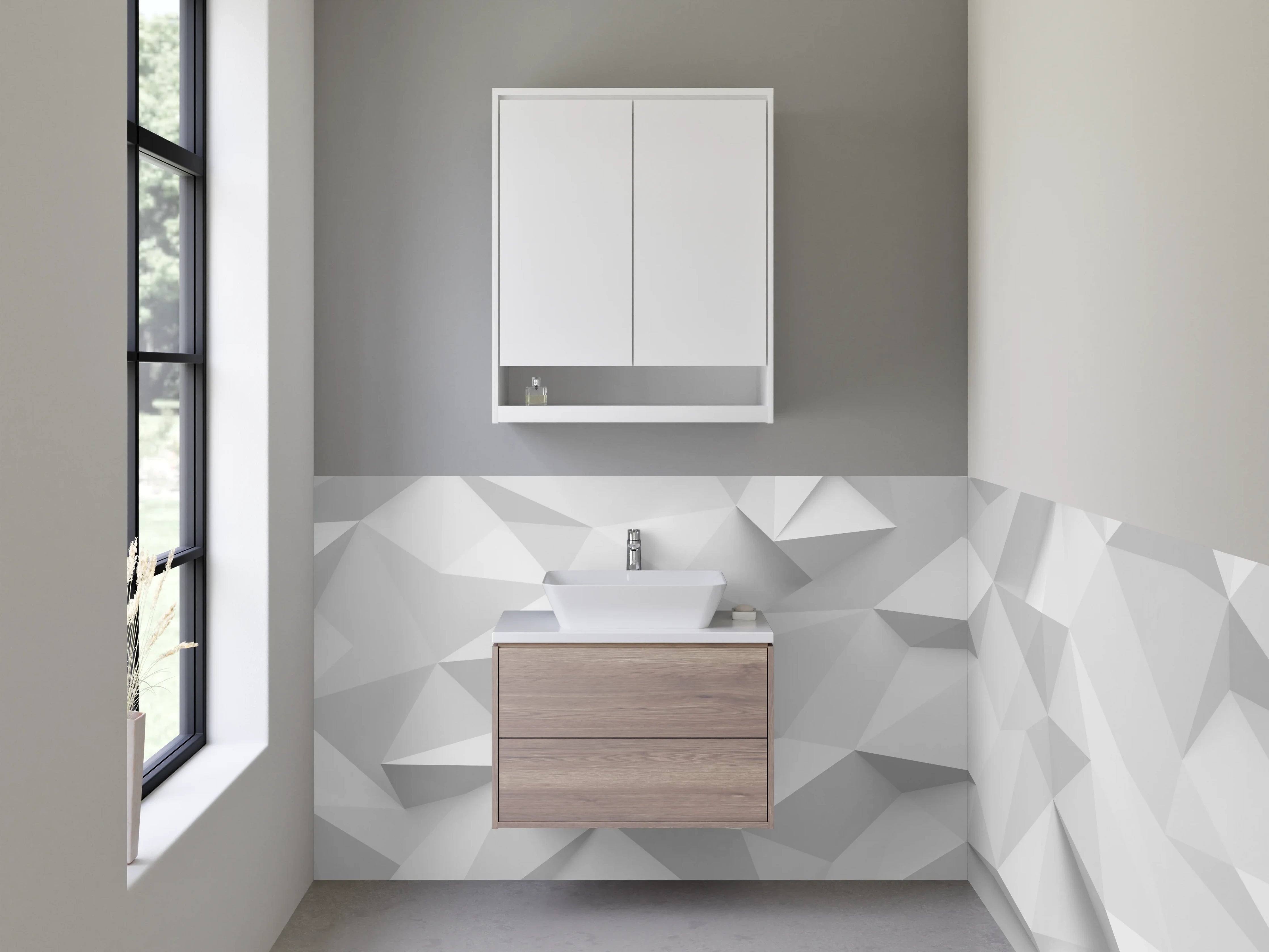 Waschbecken-Rückwand - Weiße 3D-Polygon-Optik Motiv