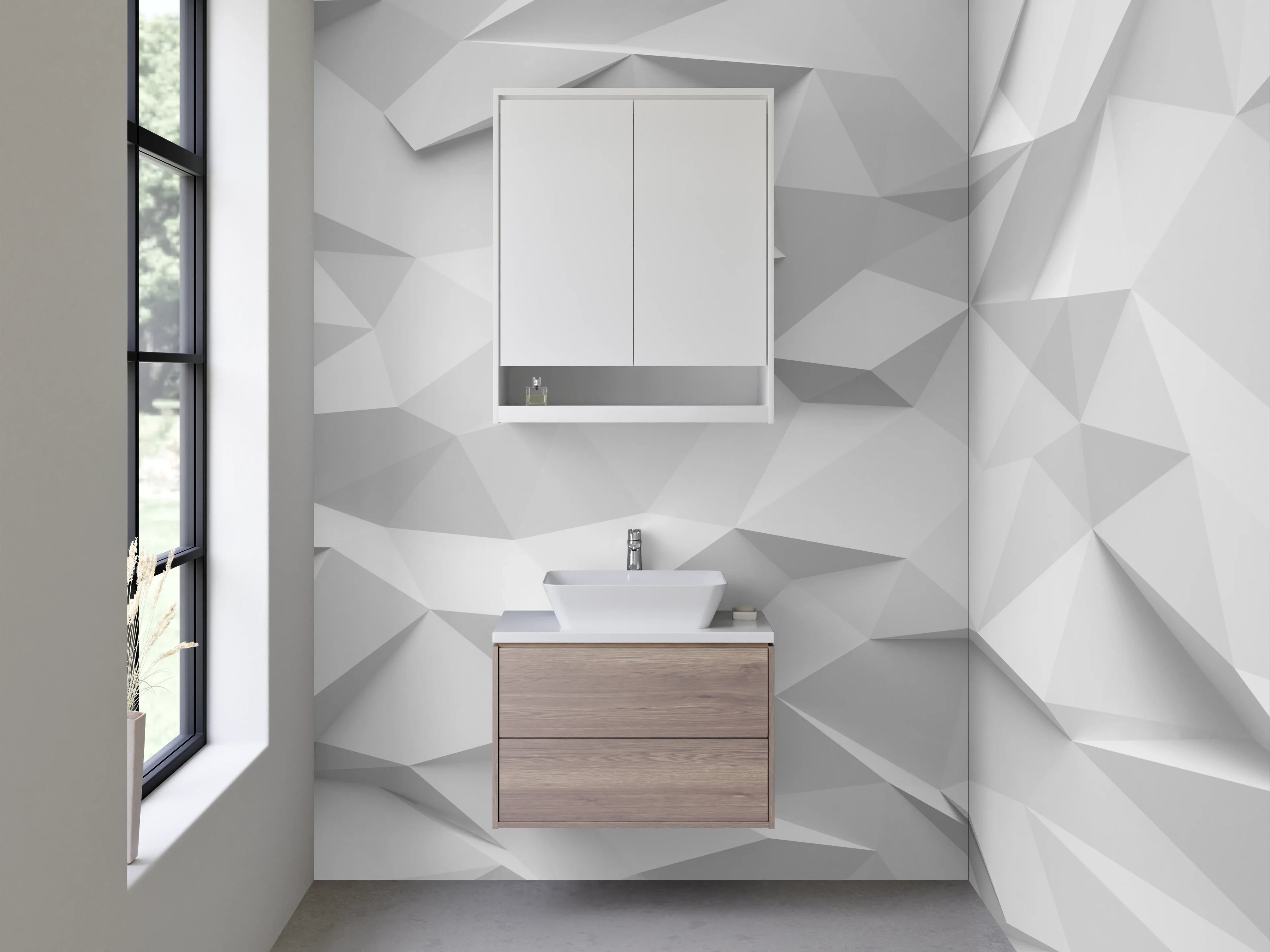 Waschbecken-Rückwand - Weiße 3D-Polygon-Optik Motiv