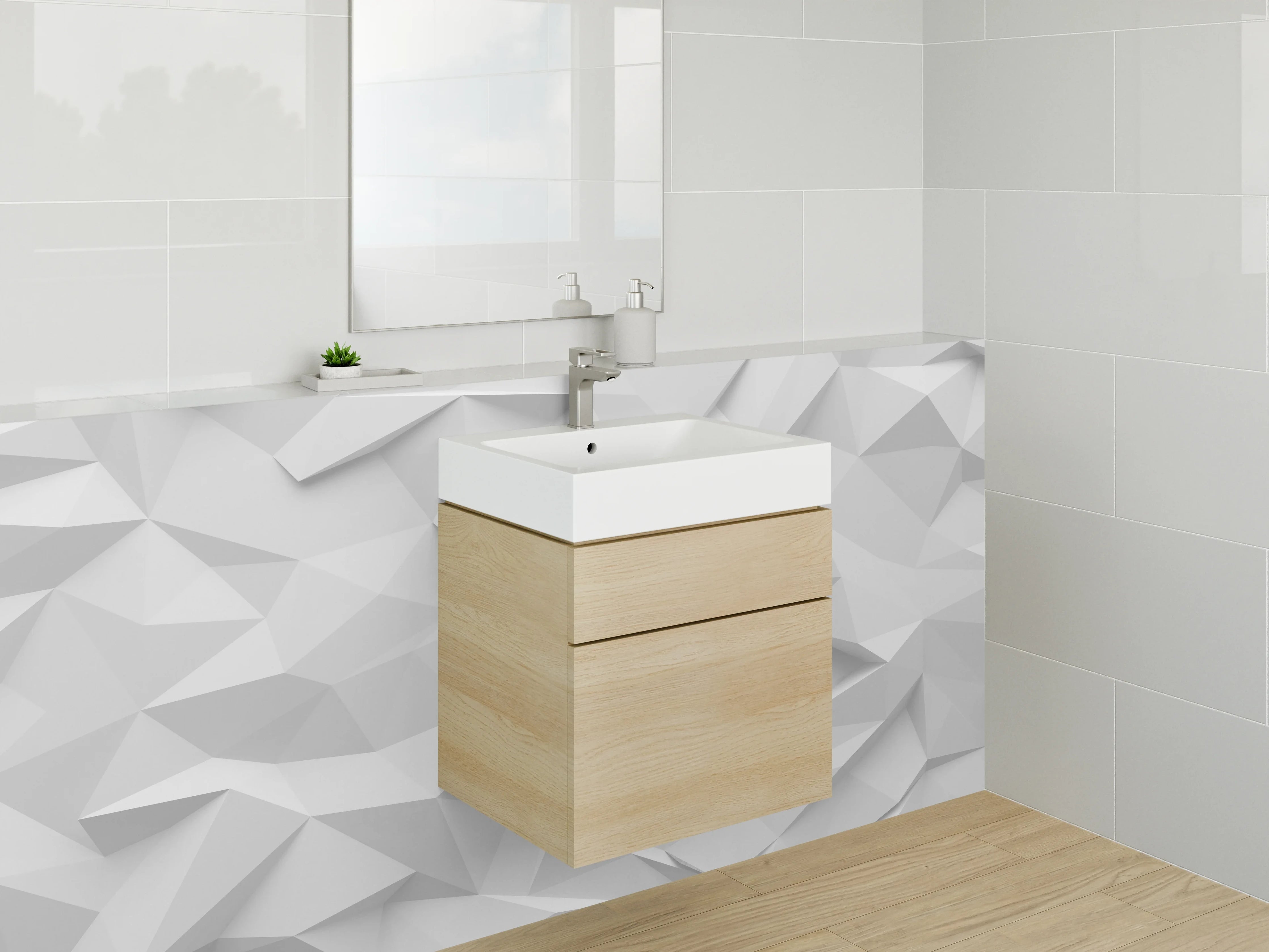 Waschbecken-Rückwand - Weiße 3D-Polygon-Optik Motiv