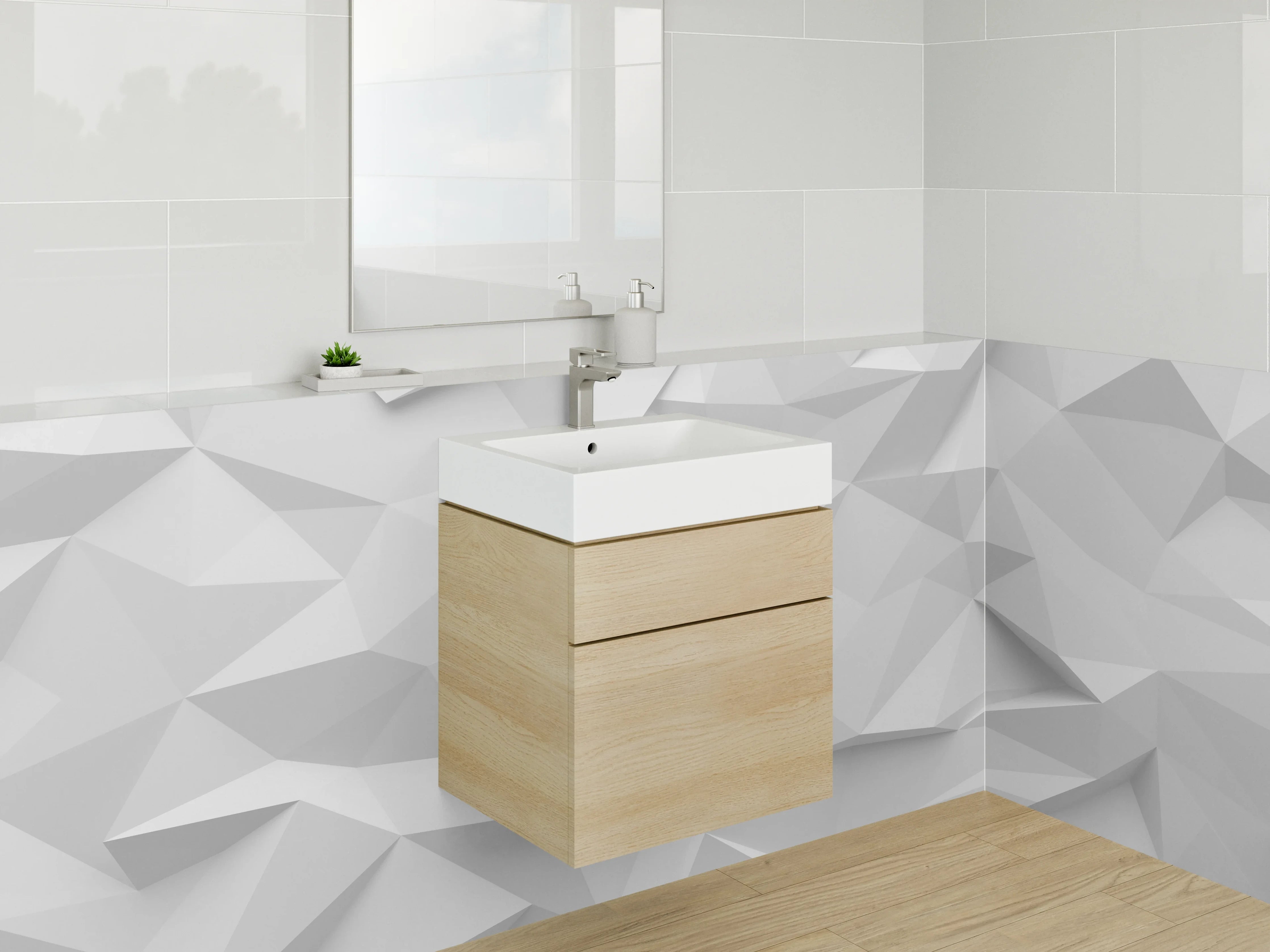 Waschbecken-Rückwand - Weiße 3D-Polygon-Optik Motiv