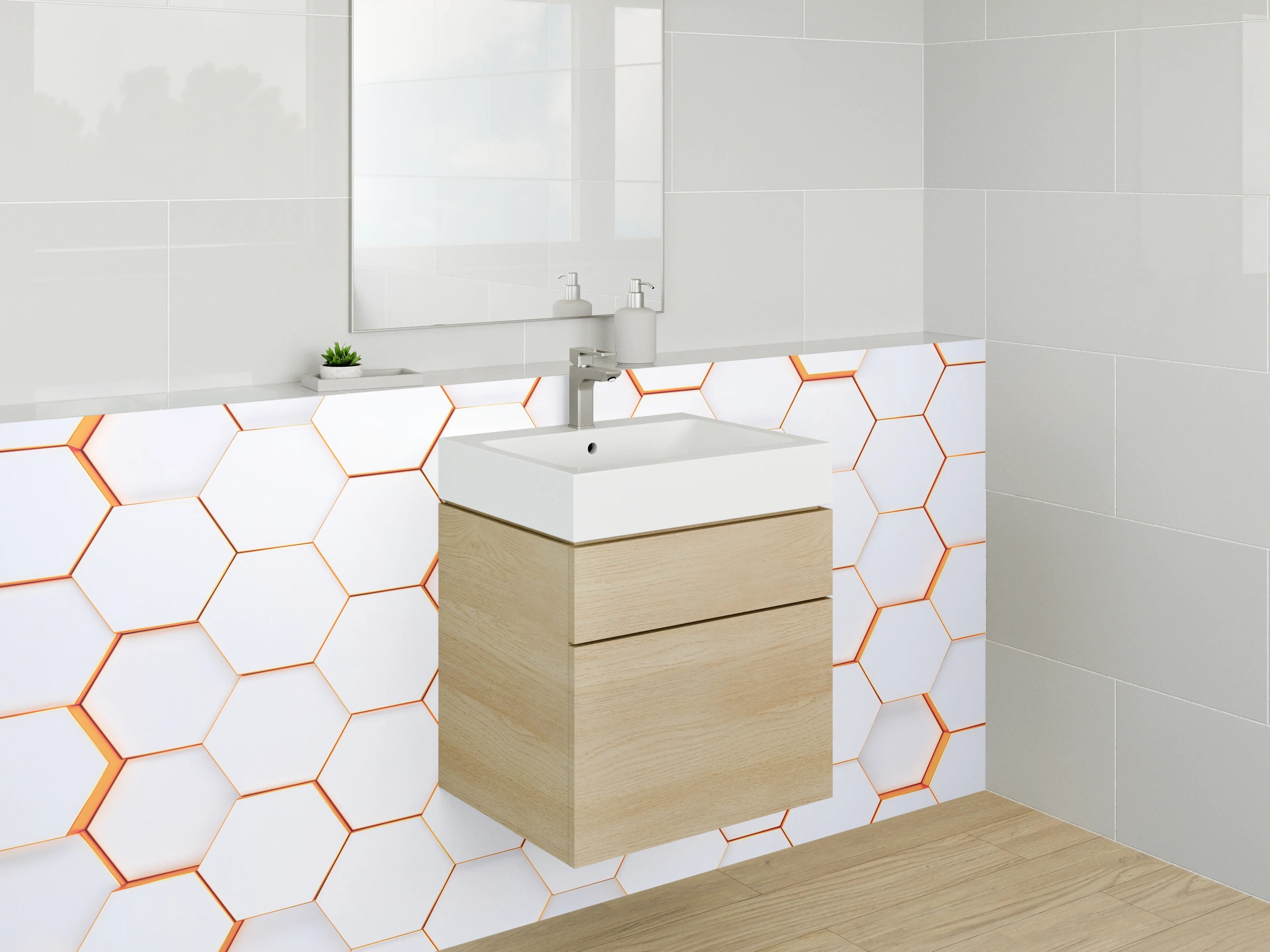 Waschbecken-Rückwand - Weiße 3D-Waben Hexagon Wanddeko