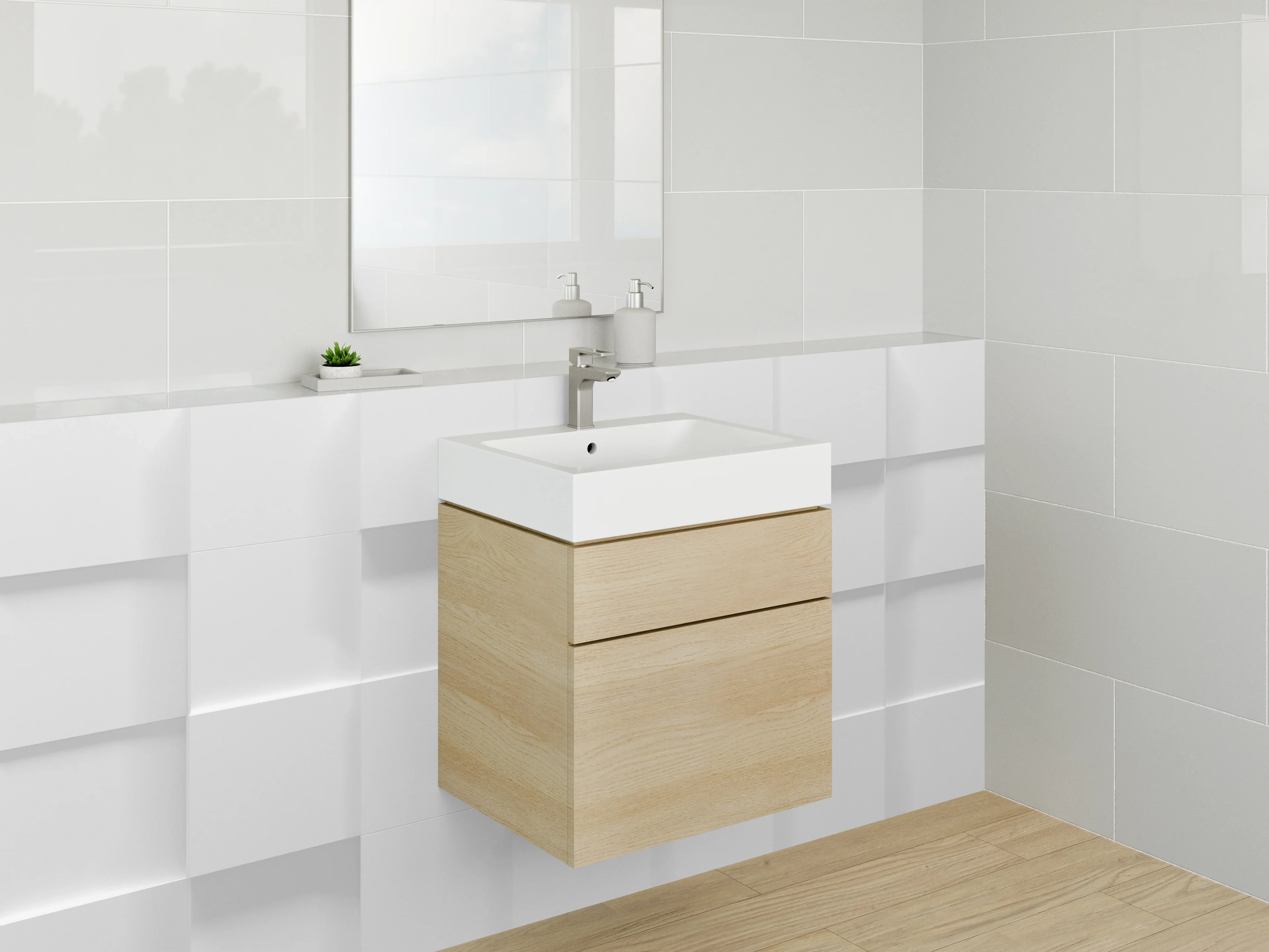 Waschbecken-Rückwand - Weiße 3D-Wand mit Schatteneffekt