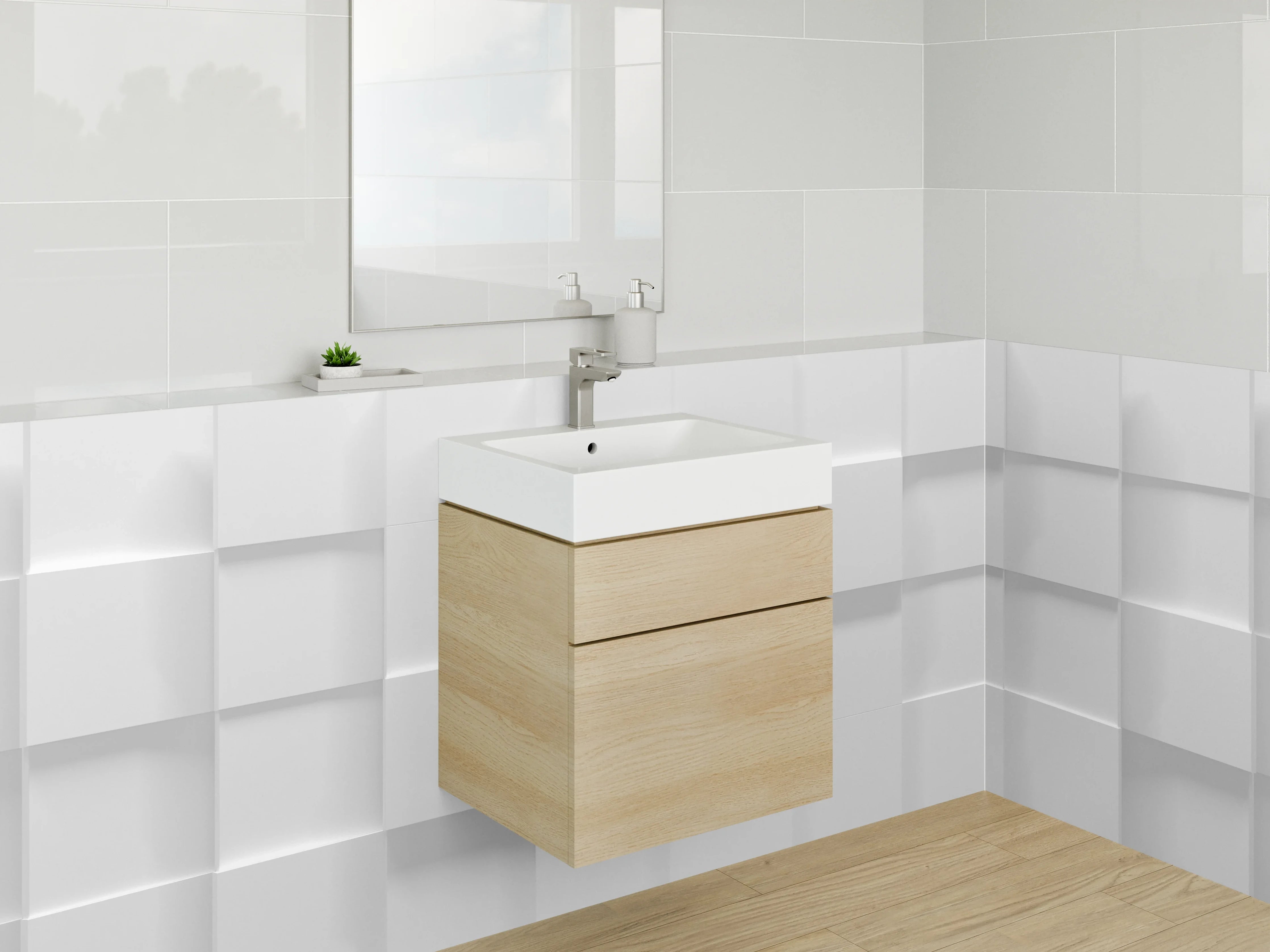 Waschbecken-Rückwand - Weiße 3D-Wand mit Schatteneffekt