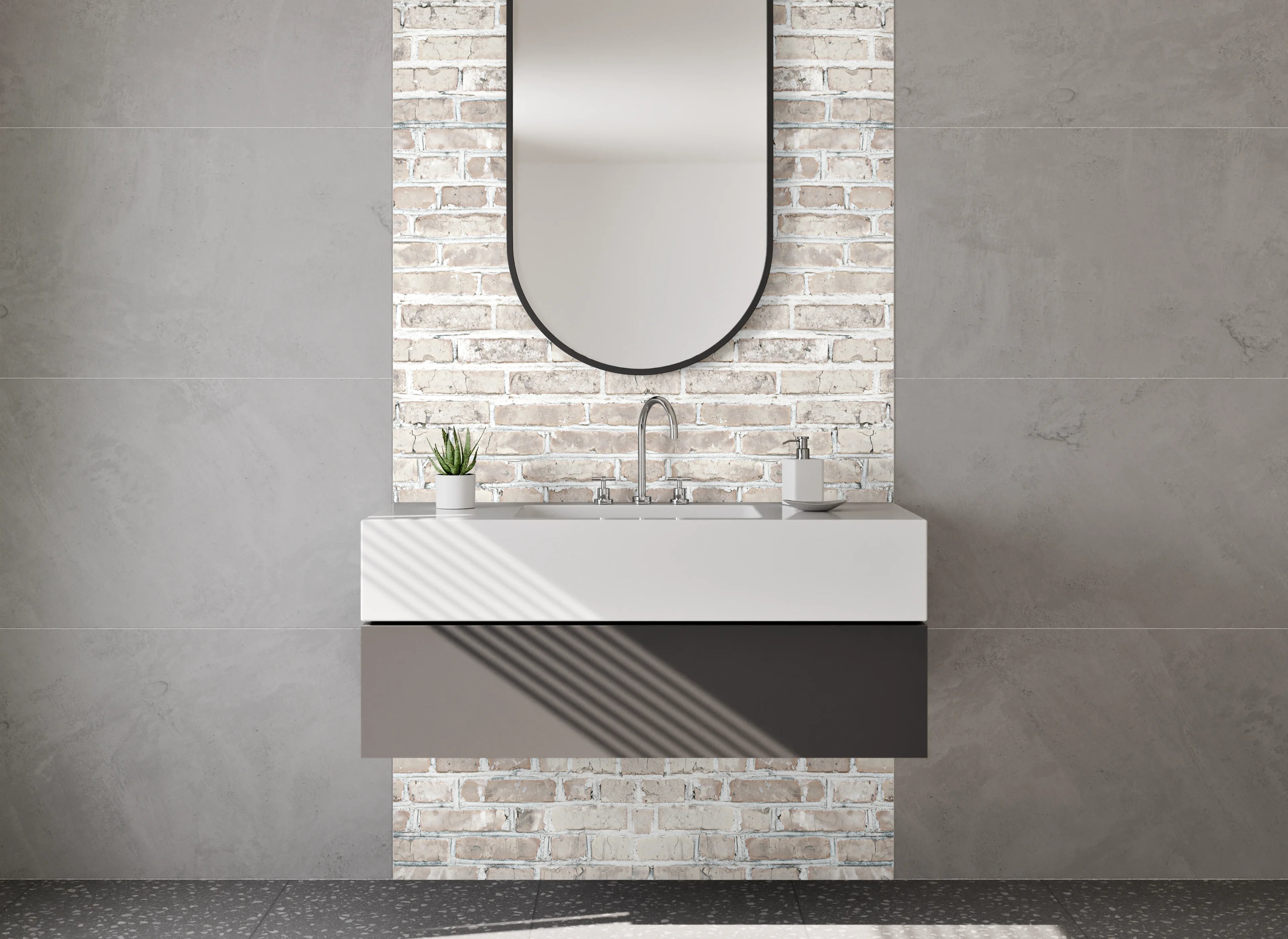 Waschbecken-Rückwand - Weiße Backstein-Optik für Rückwände