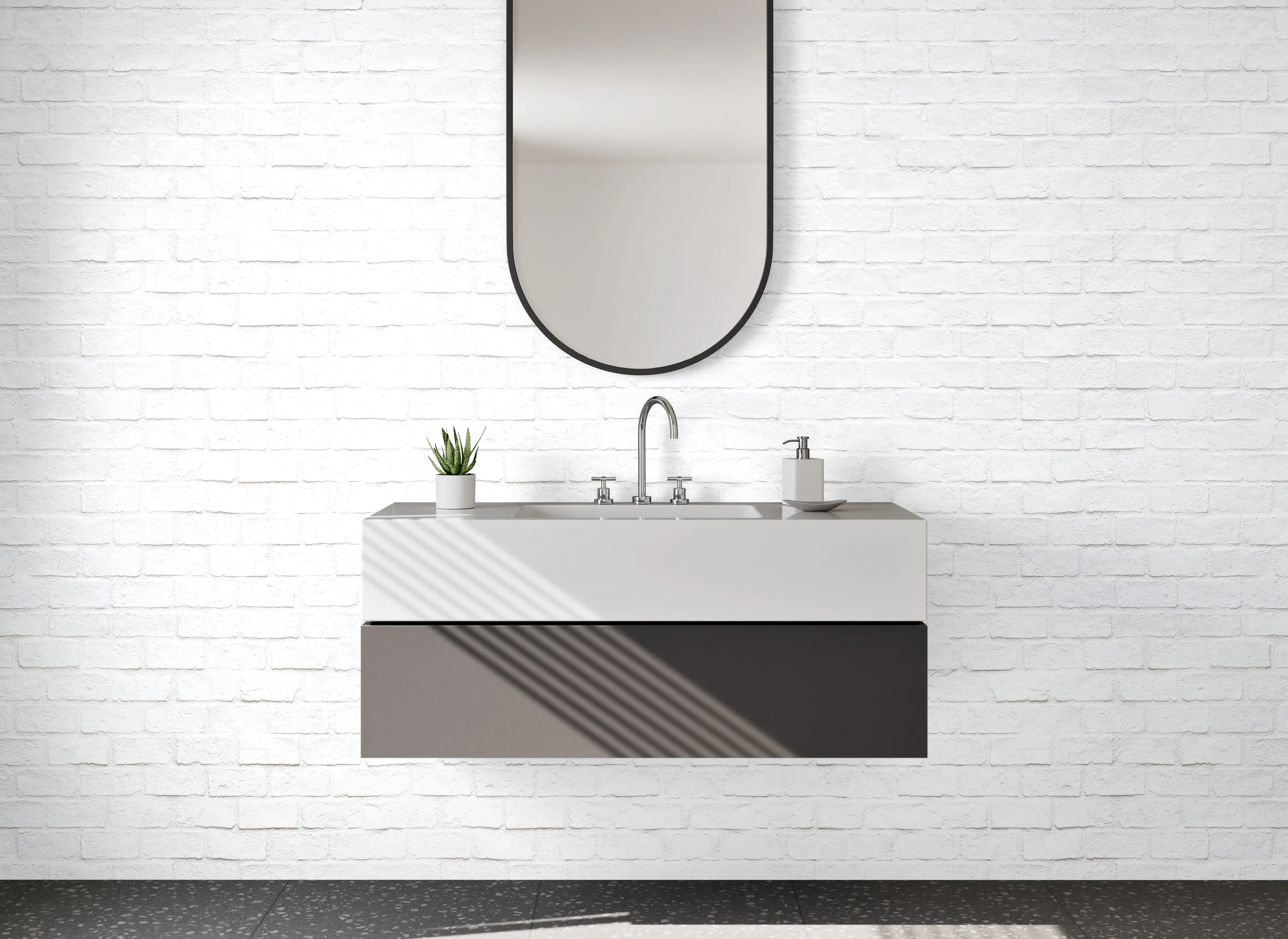 Waschbecken-Rückwand - Weiße Backsteinwand Optik