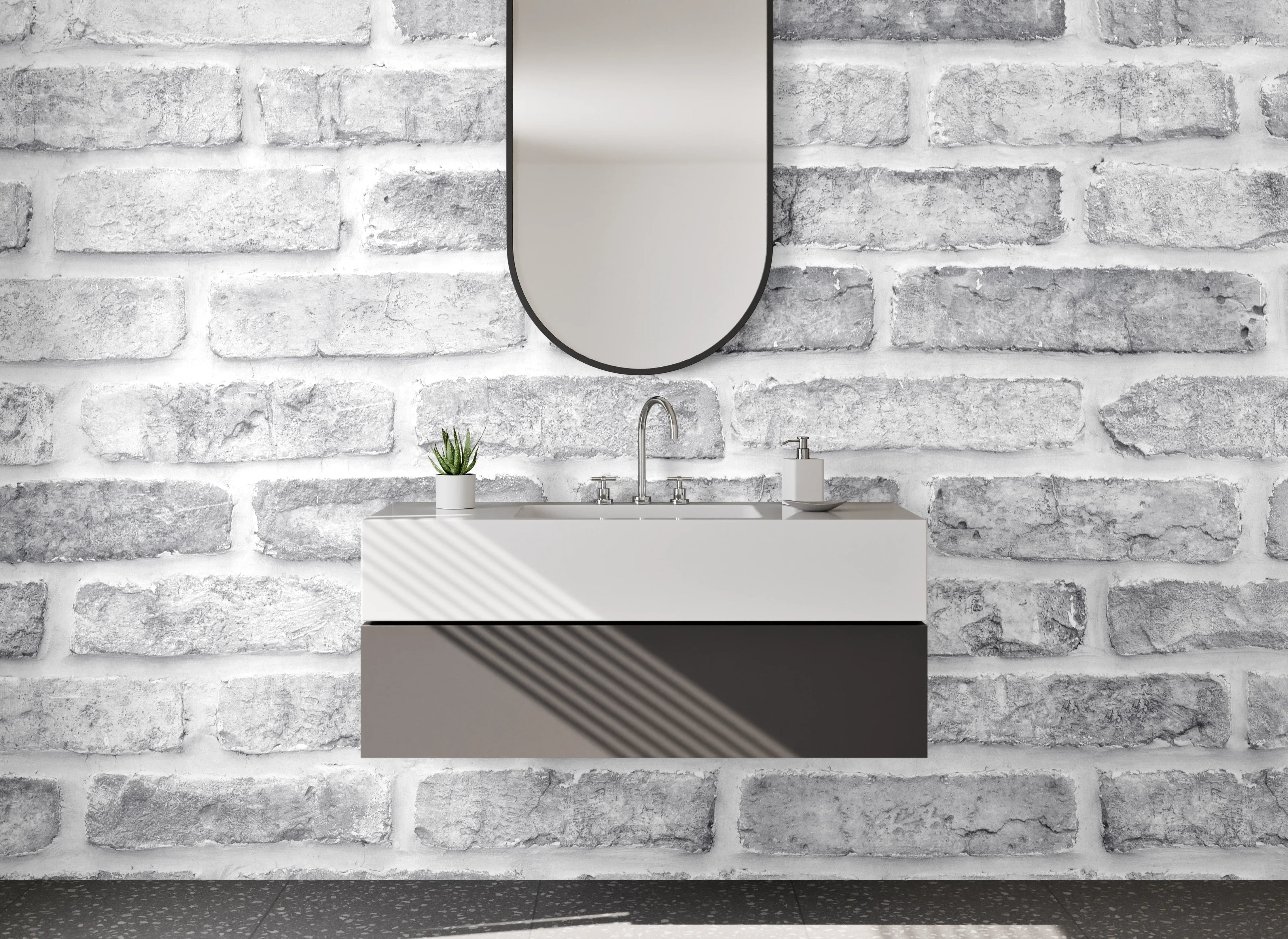 Waschbecken-Rückwand - Weiße Backsteinwand Optik – Modern