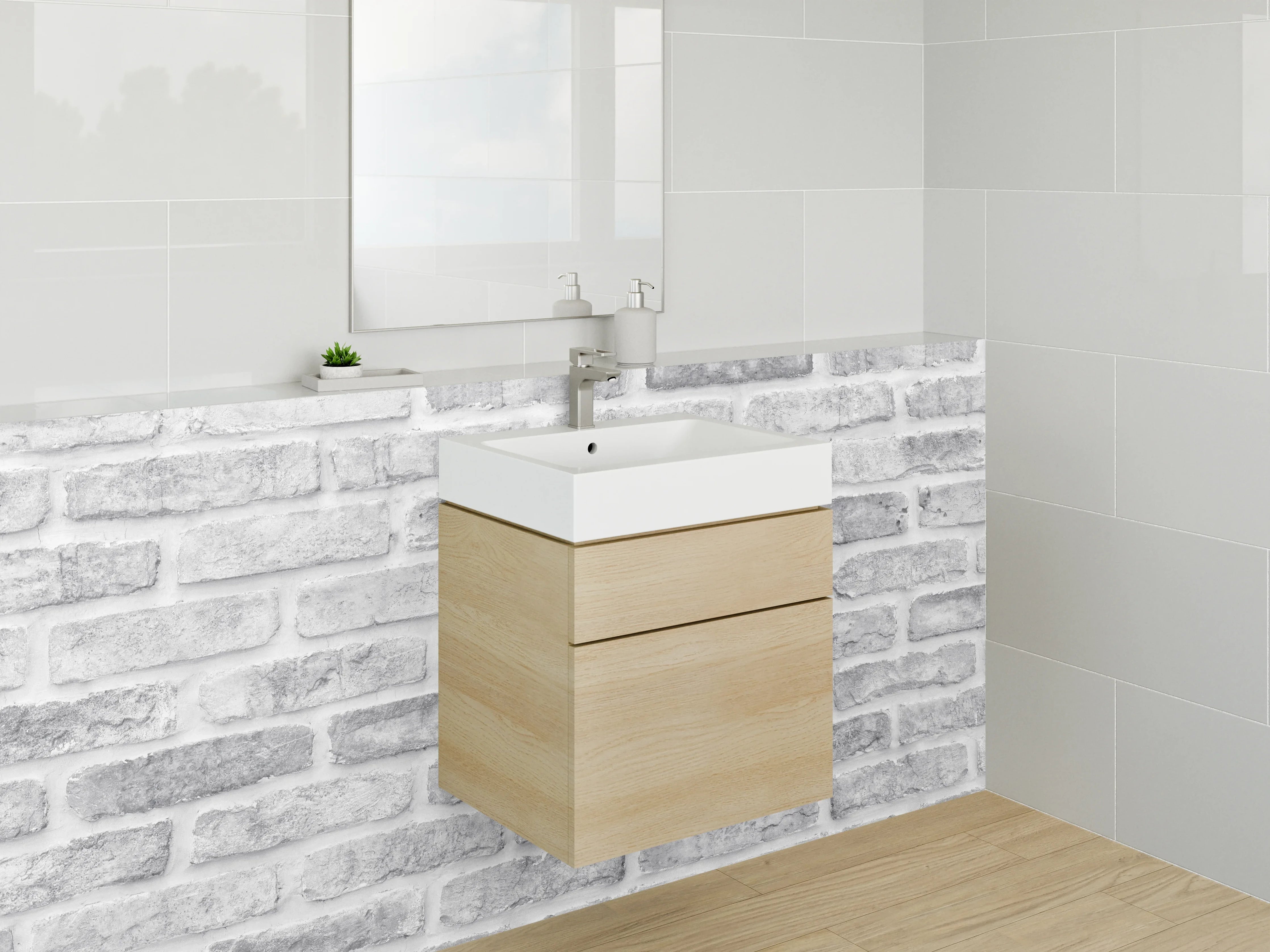 Waschbecken-Rückwand - Weiße Backsteinwand Optik – Modern