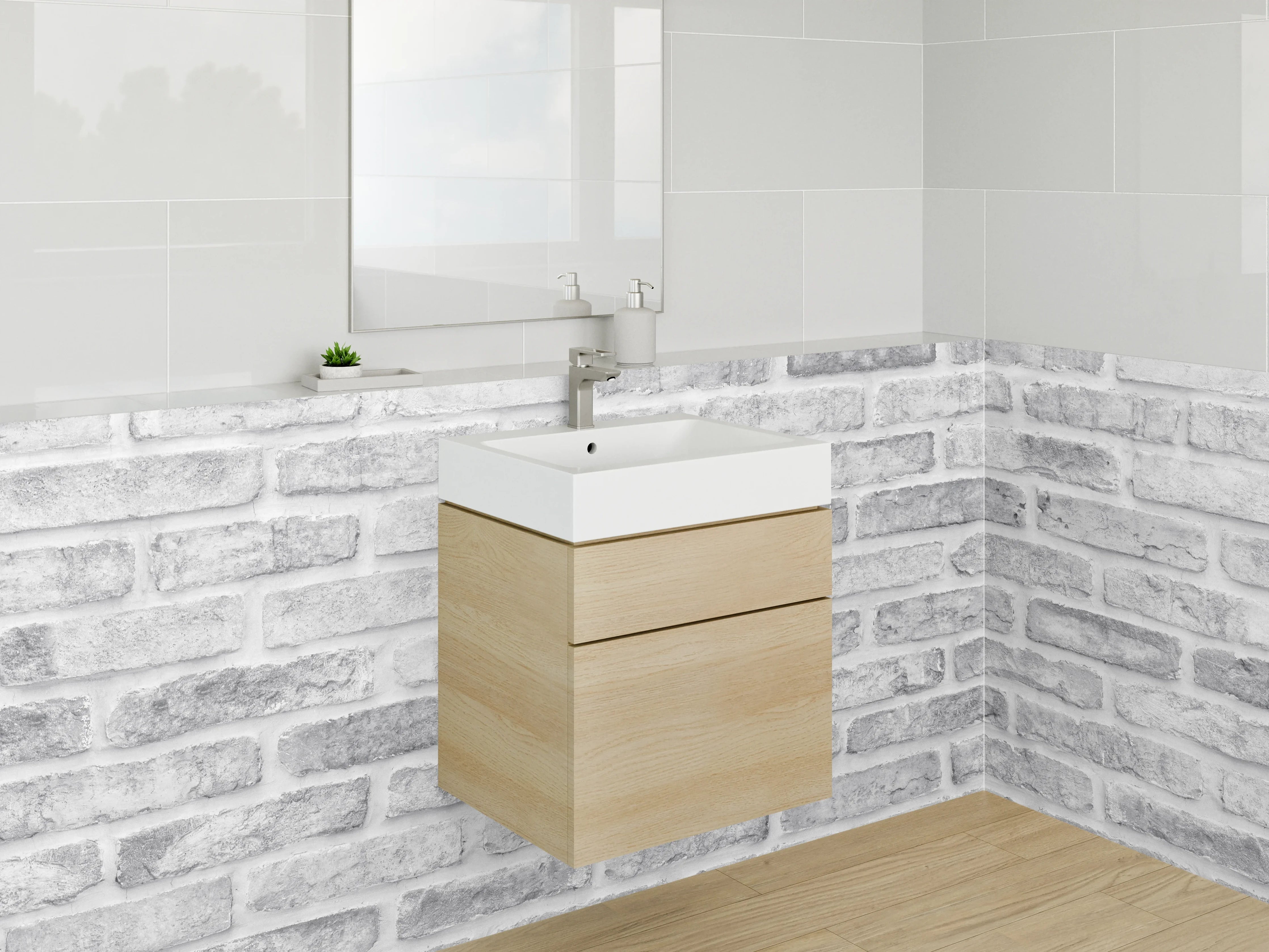 Waschbecken-Rückwand - Weiße Backsteinwand Optik – Modern