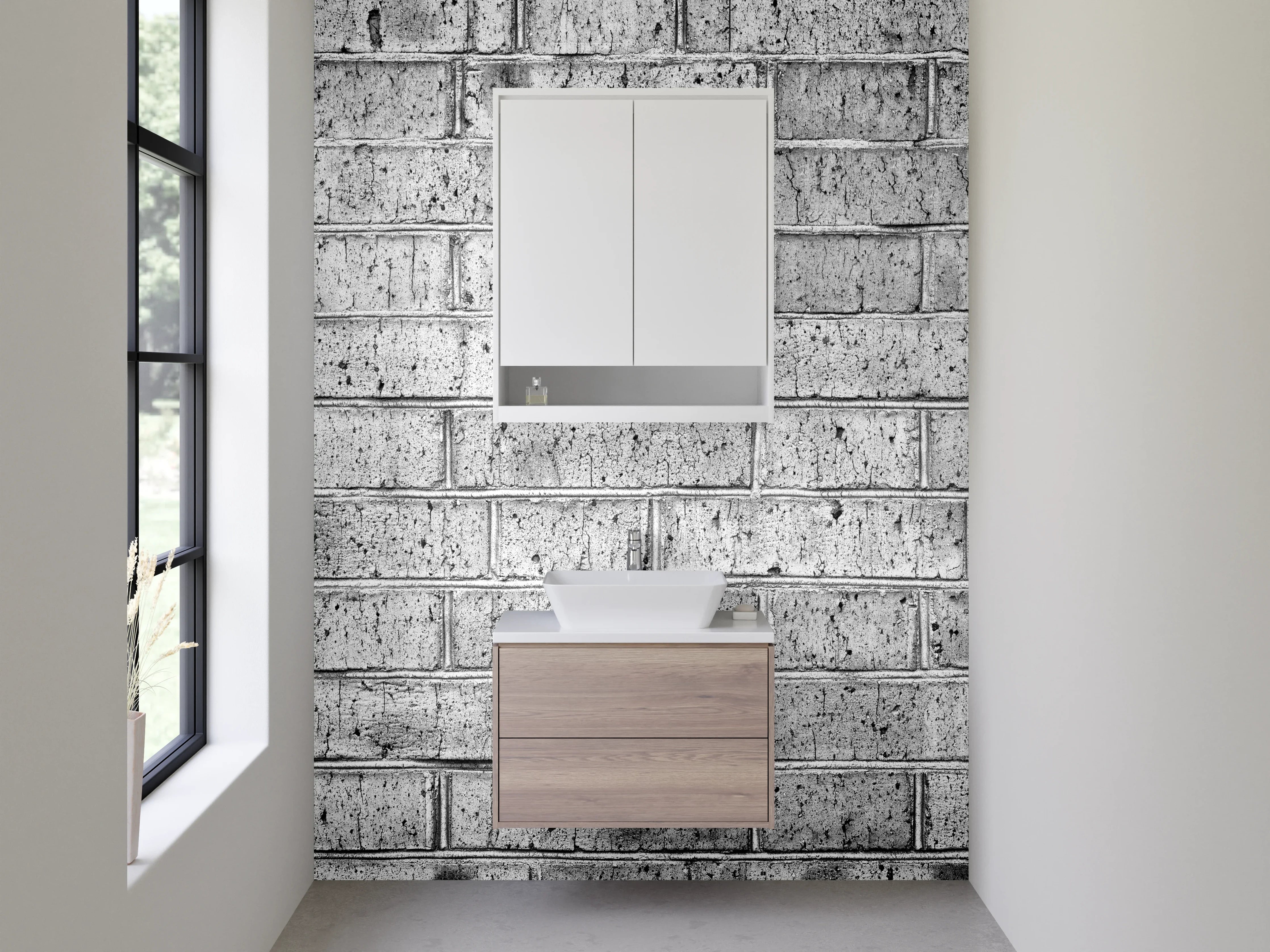 Waschbecken-Rückwand - Weiße Backsteinwand – Industrial Style