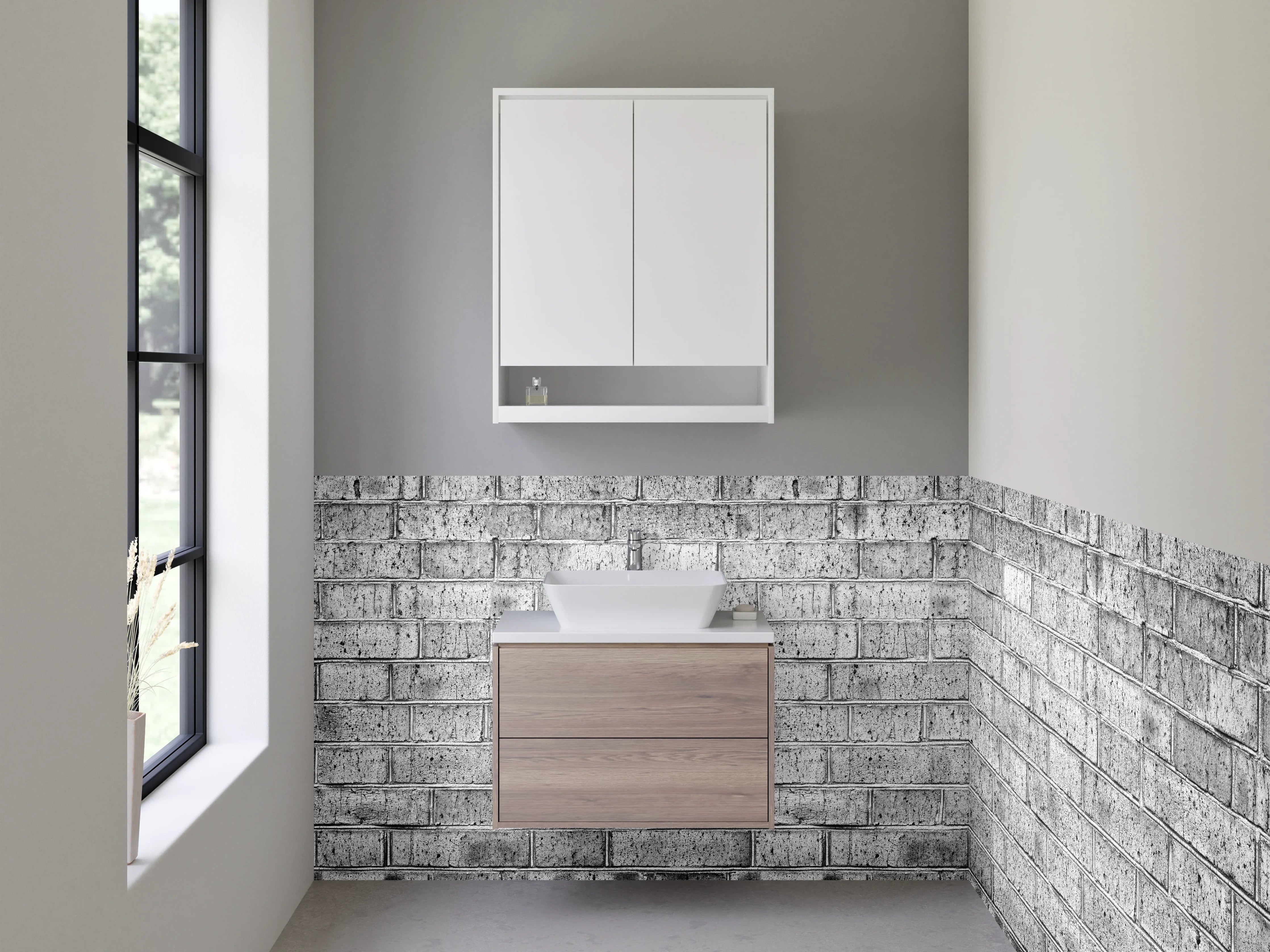 Waschbecken-Rückwand - Weiße Backsteinwand – Industrial Style