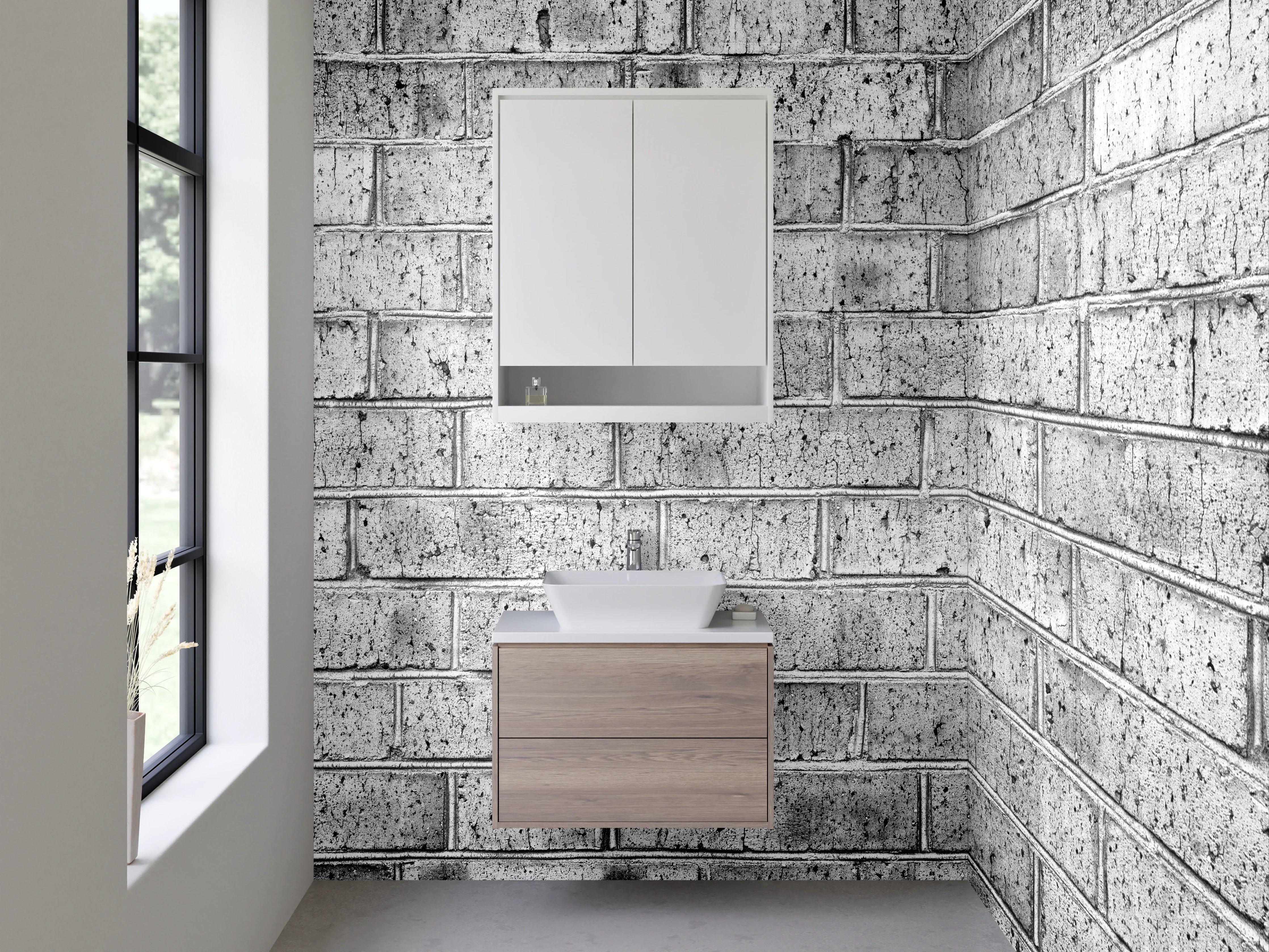 Waschbecken-Rückwand - Weiße Backsteinwand – Industrial Style