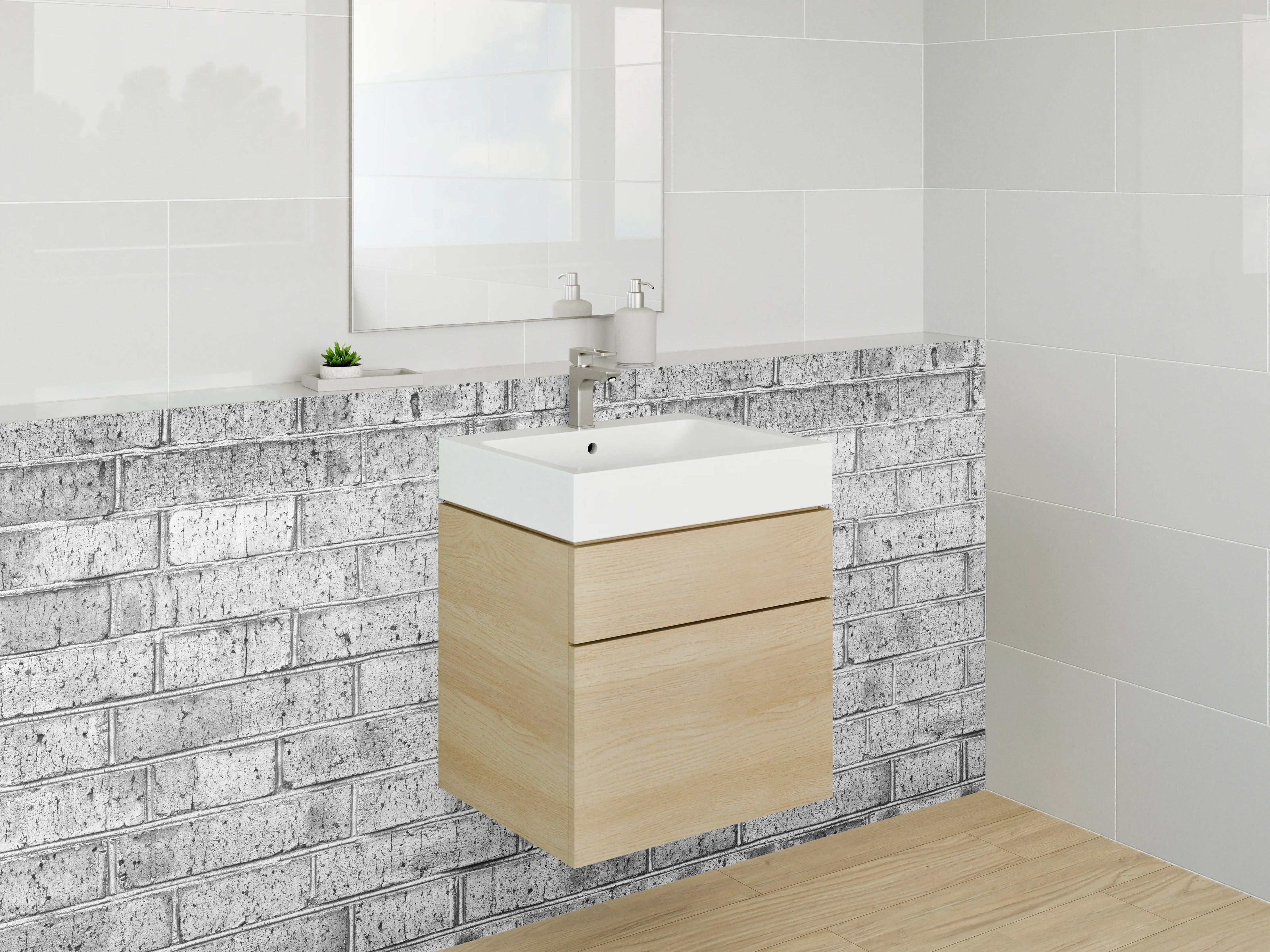 Waschbecken-Rückwand - Weiße Backsteinwand – Industrial Style