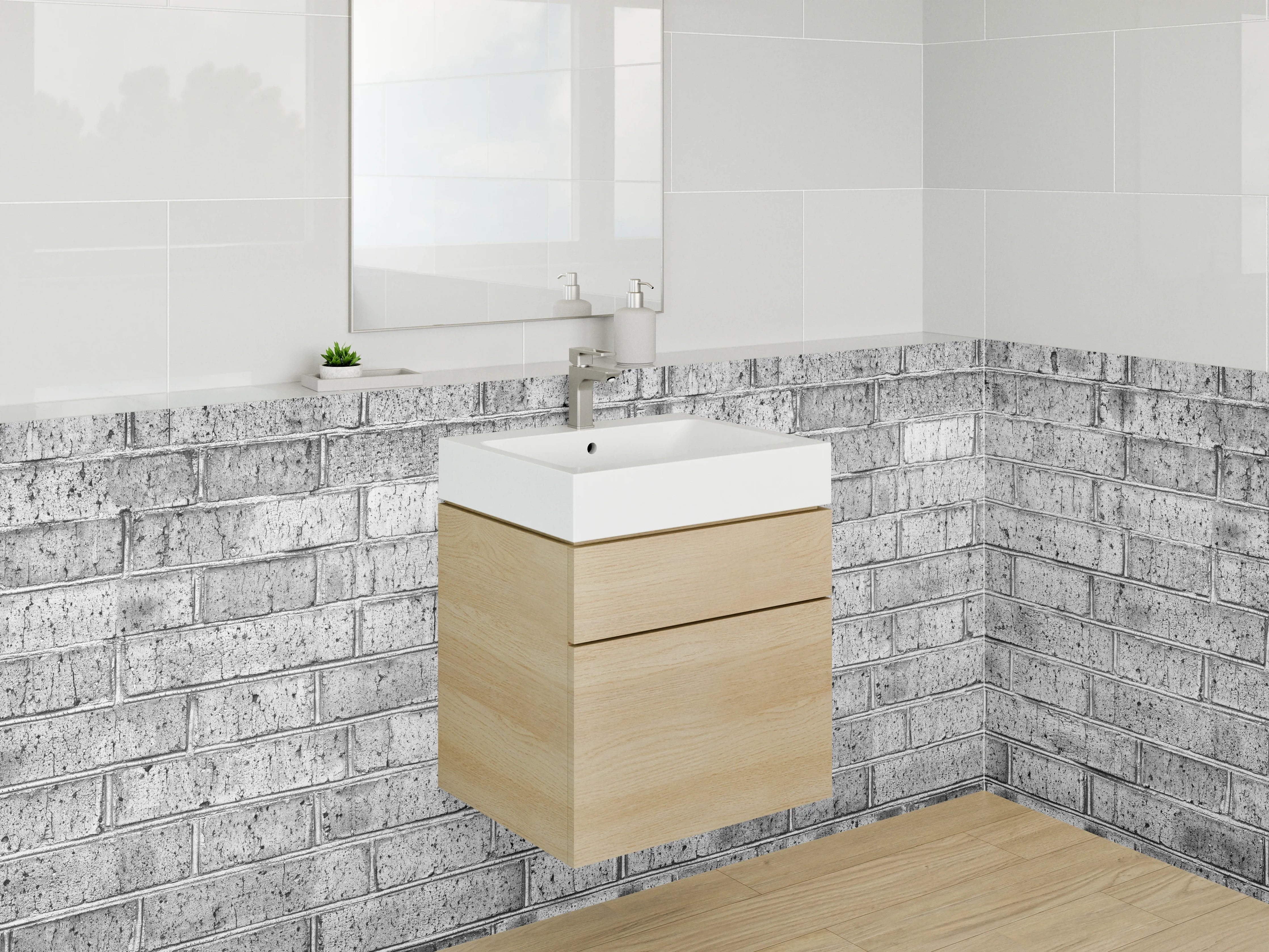 Waschbecken-Rückwand - Weiße Backsteinwand – Industrial Style