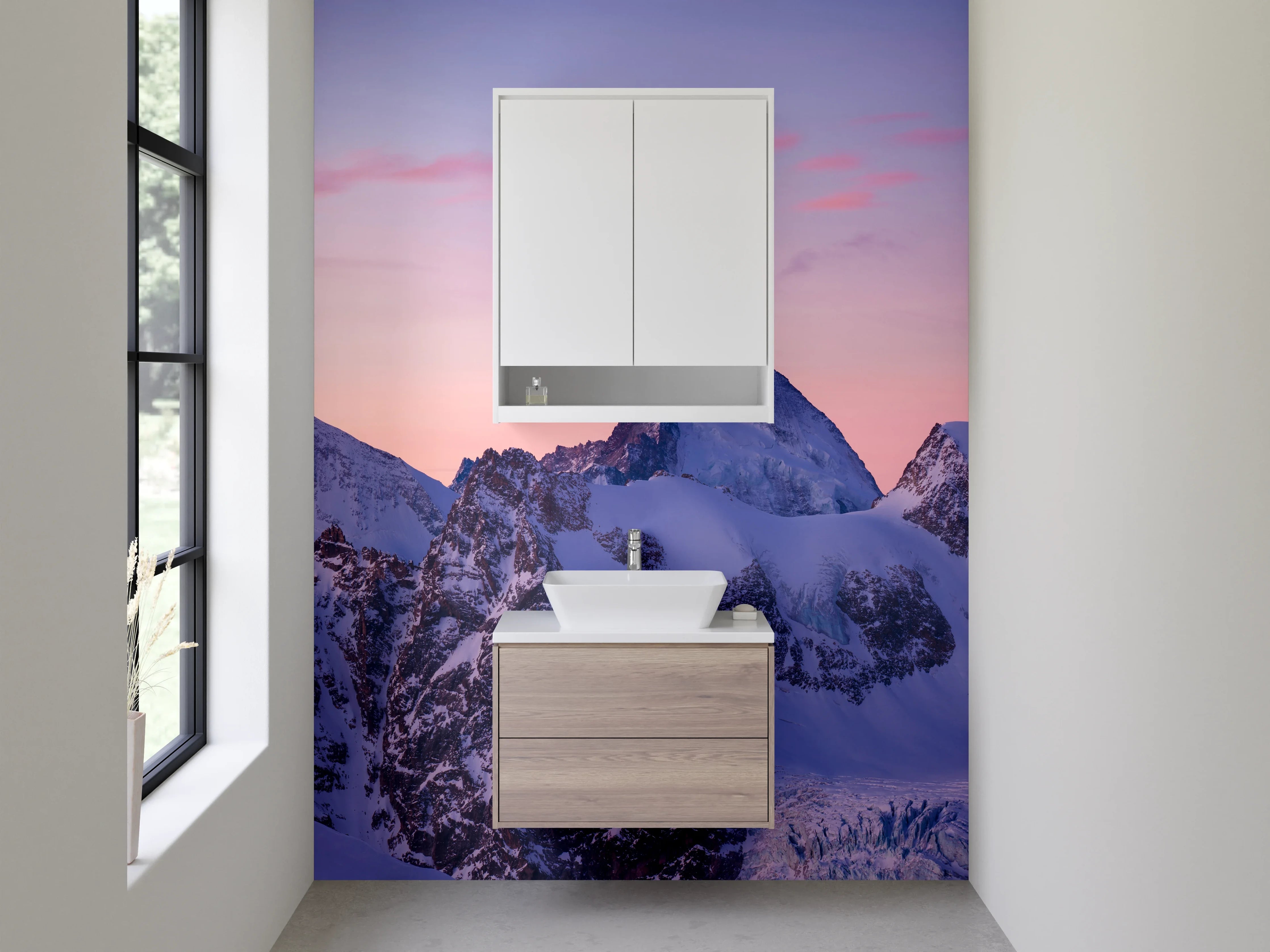 Waschbecken-Rückwand - Weiße Berge mit Grautönen