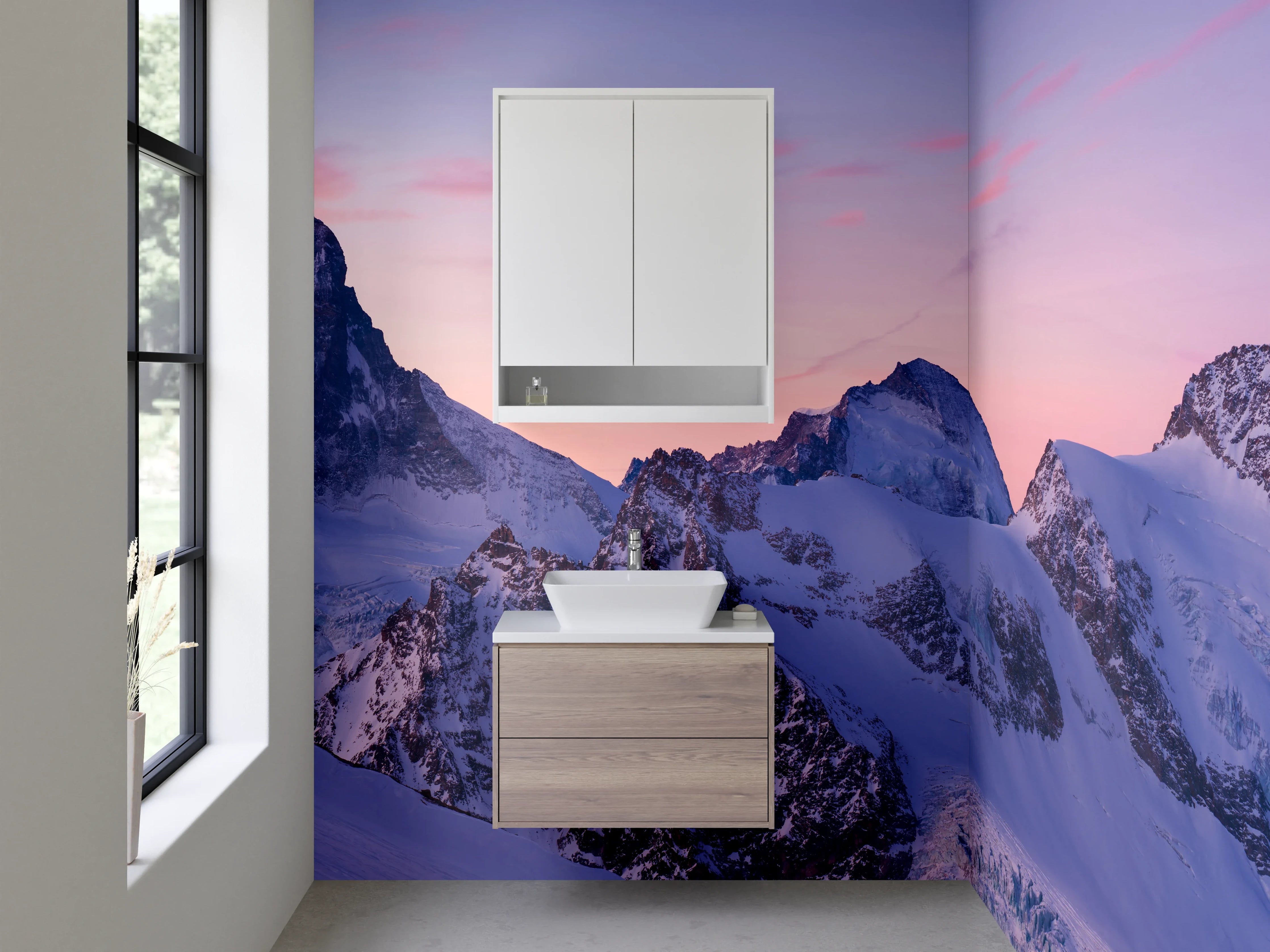 Waschbecken-Rückwand - Weiße Berge mit Grautönen
