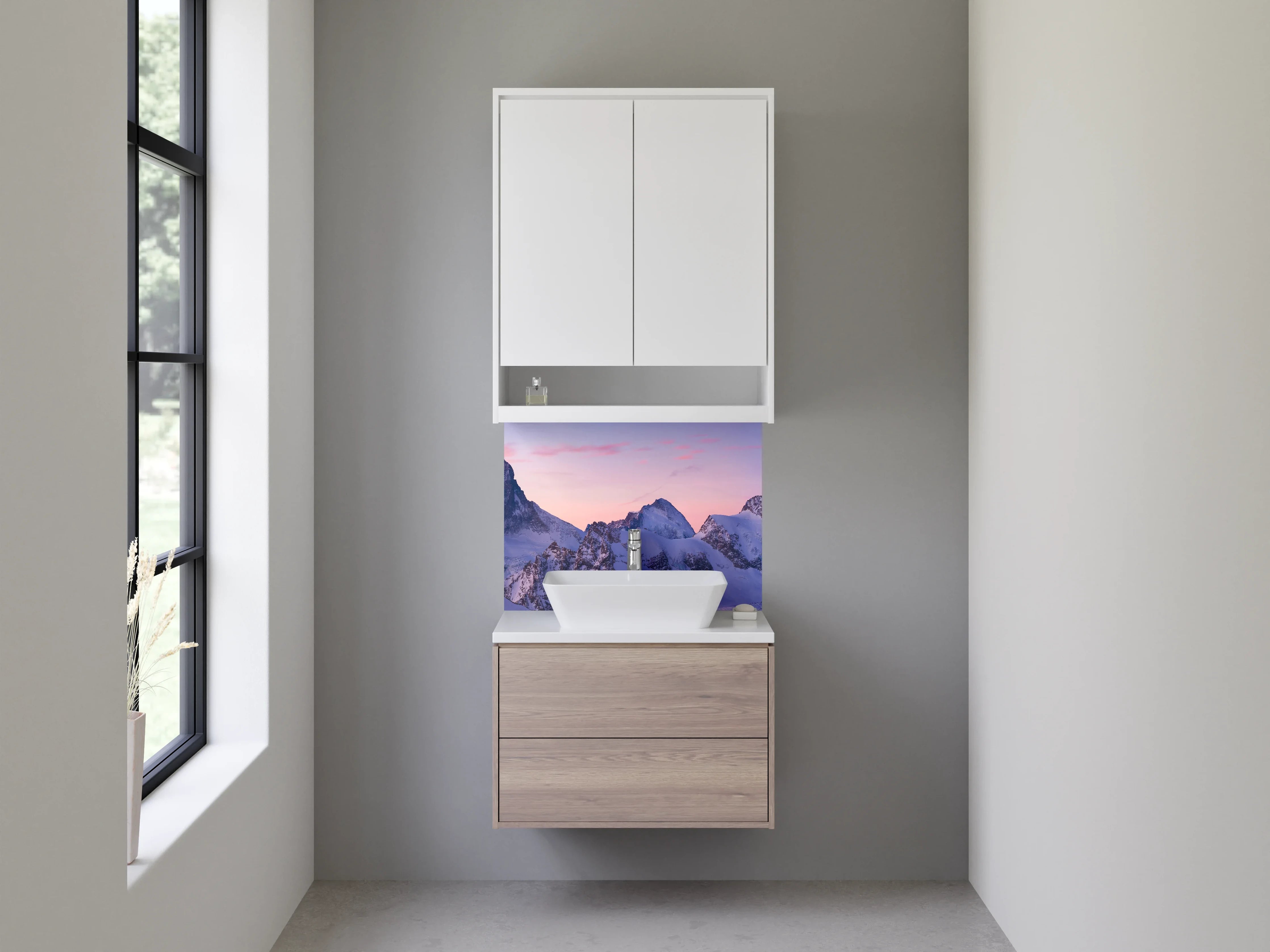 Waschbecken-Rückwand - Weiße Berge mit Grautönen