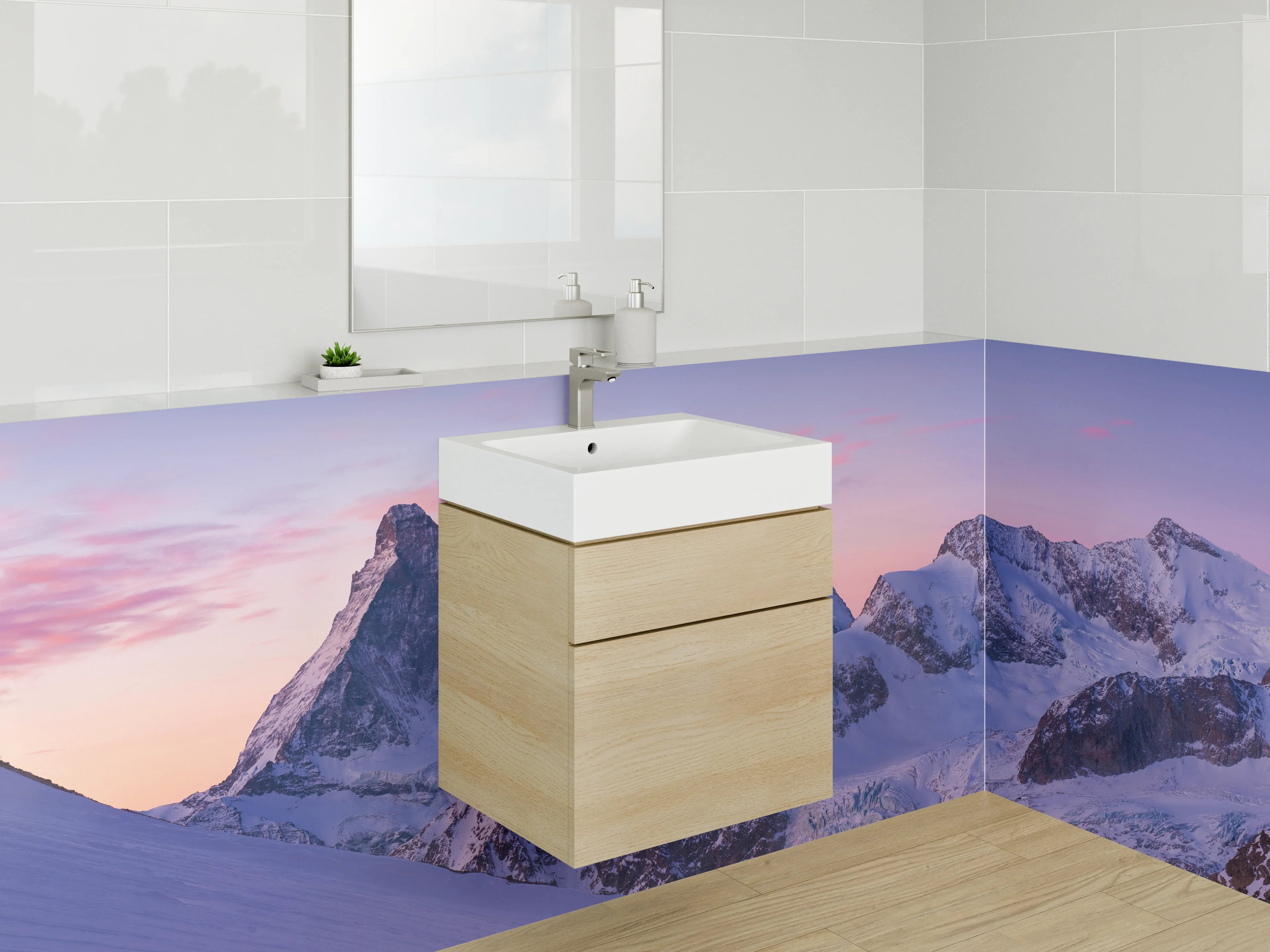 Waschbecken-Rückwand - Weiße Berge mit Grautönen