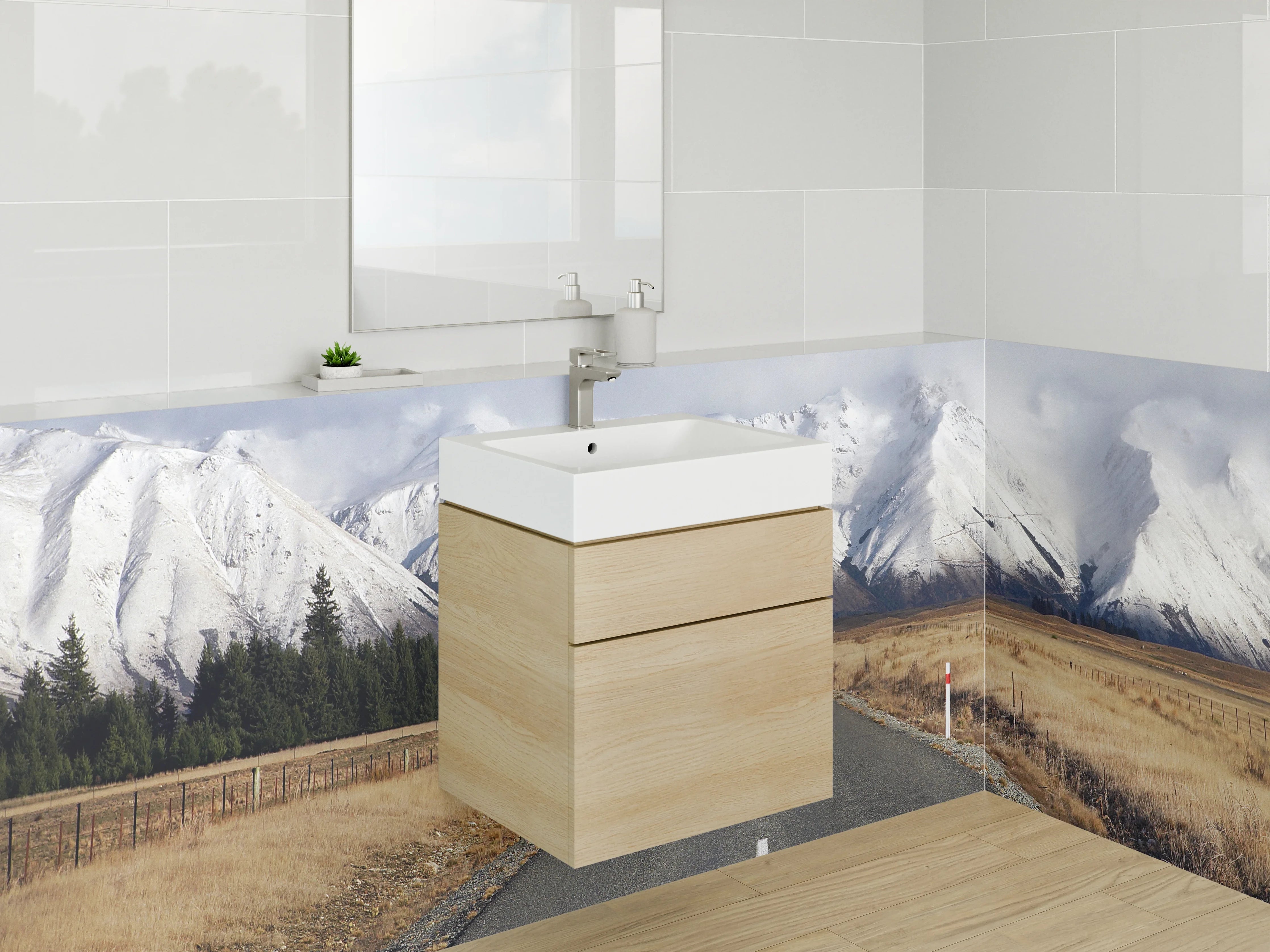 Waschbecken-Rückwand - Weiße Berge sind im Trend