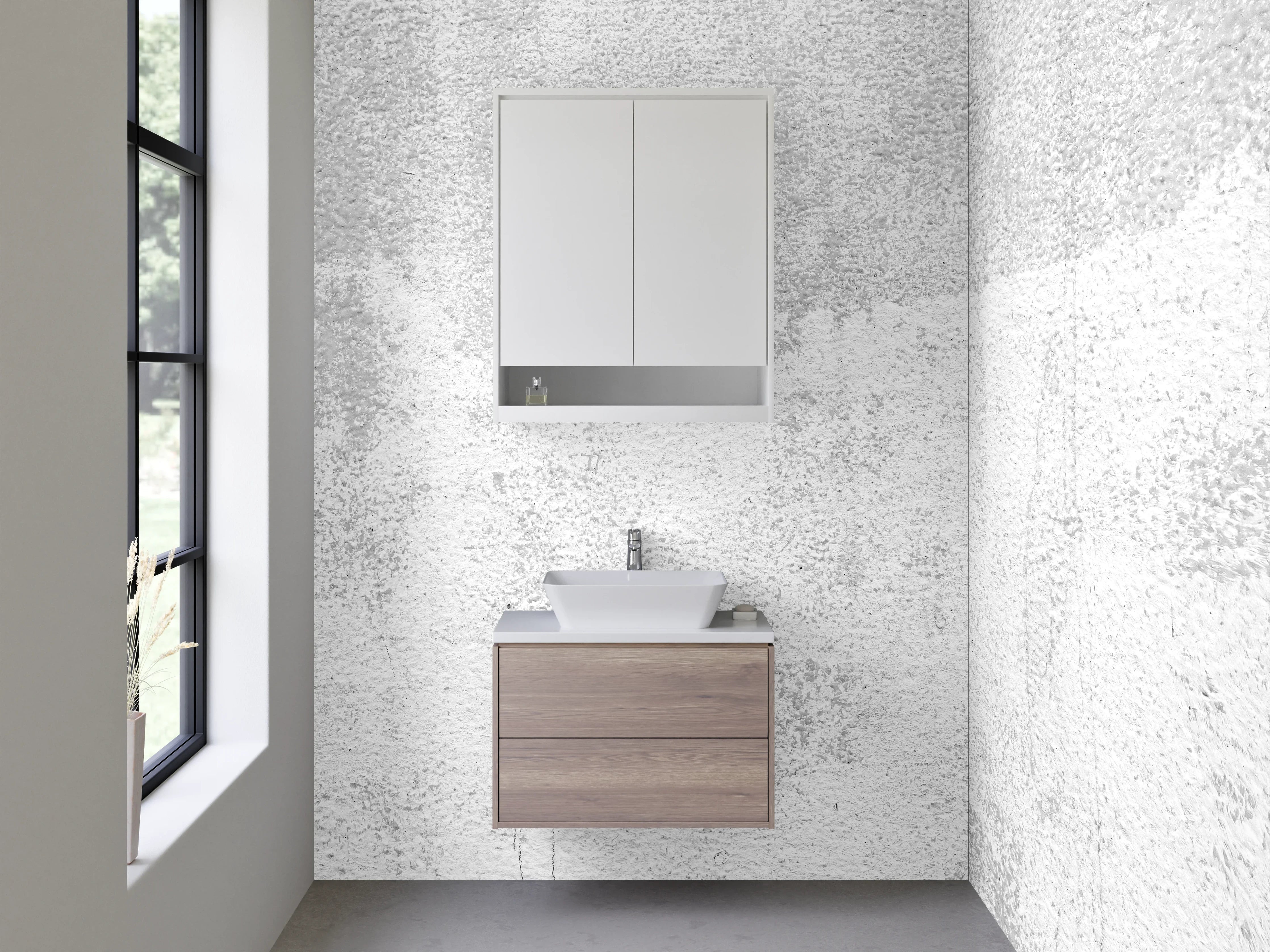 Waschbecken-Rückwand - Weiße Betonoptik Struktur-Motiv