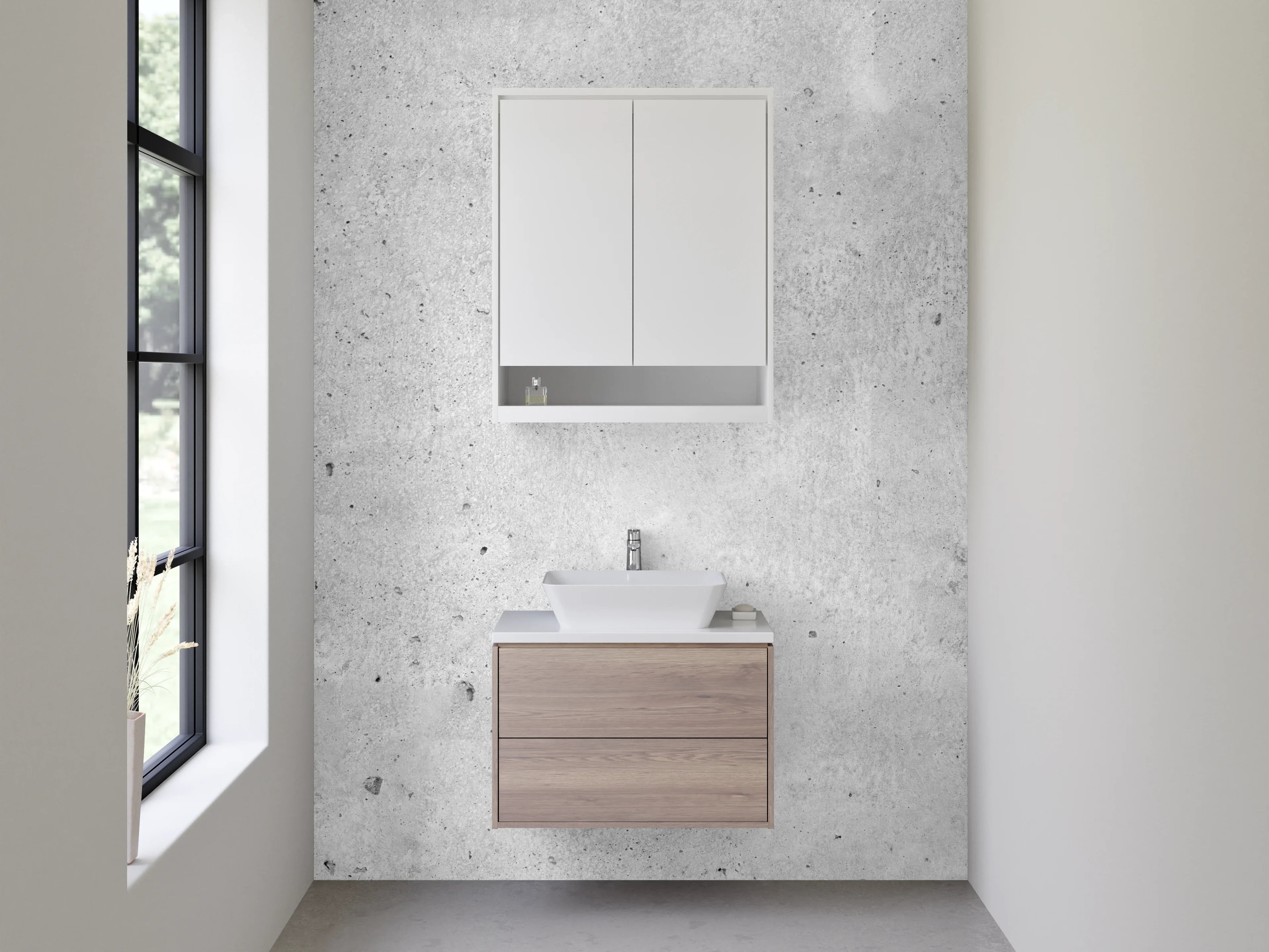 Waschbecken-Rückwand - Weiße Betonoptik für moderne Räume