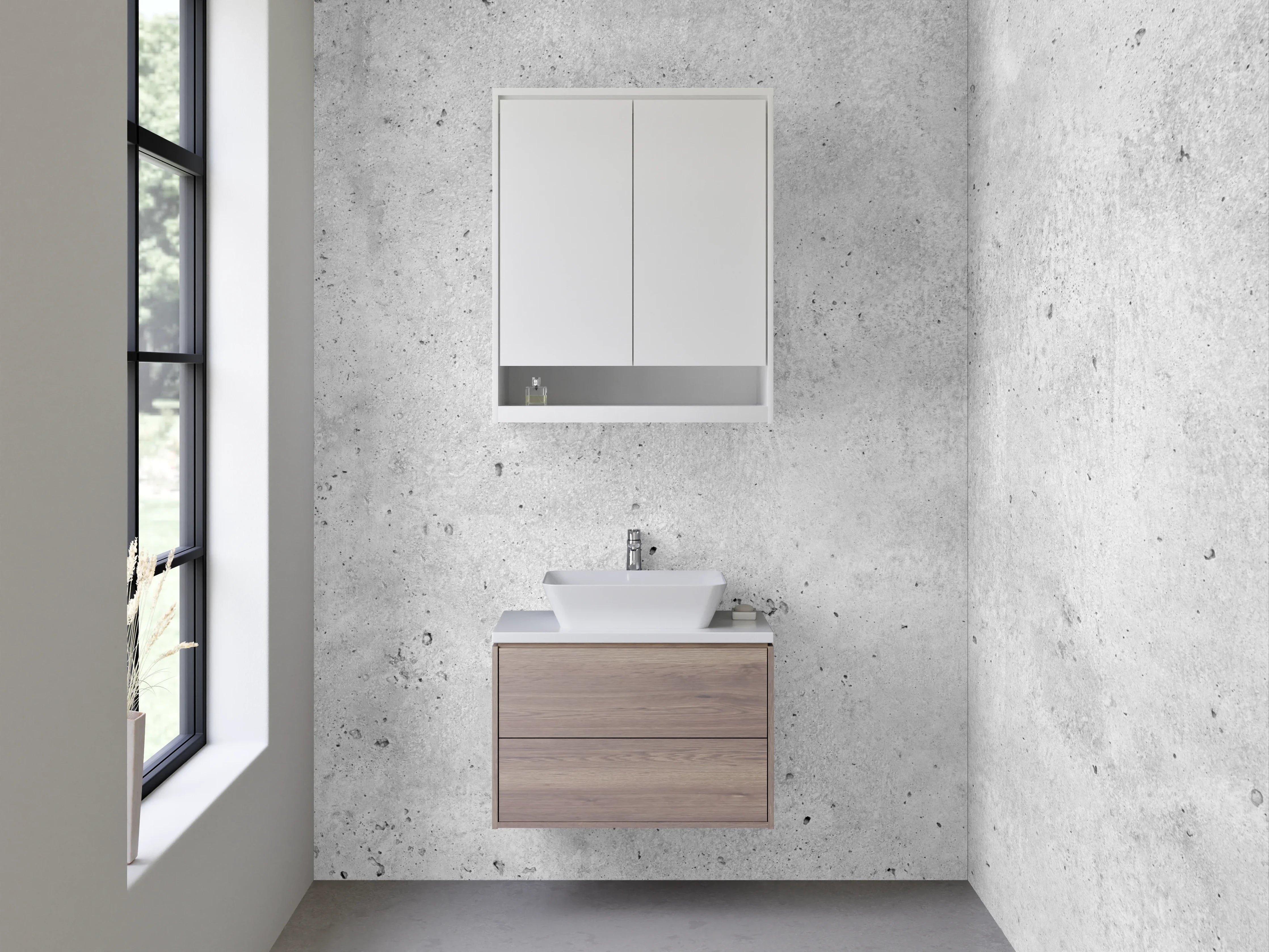 Waschbecken-Rückwand - Weiße Betonoptik für moderne Räume