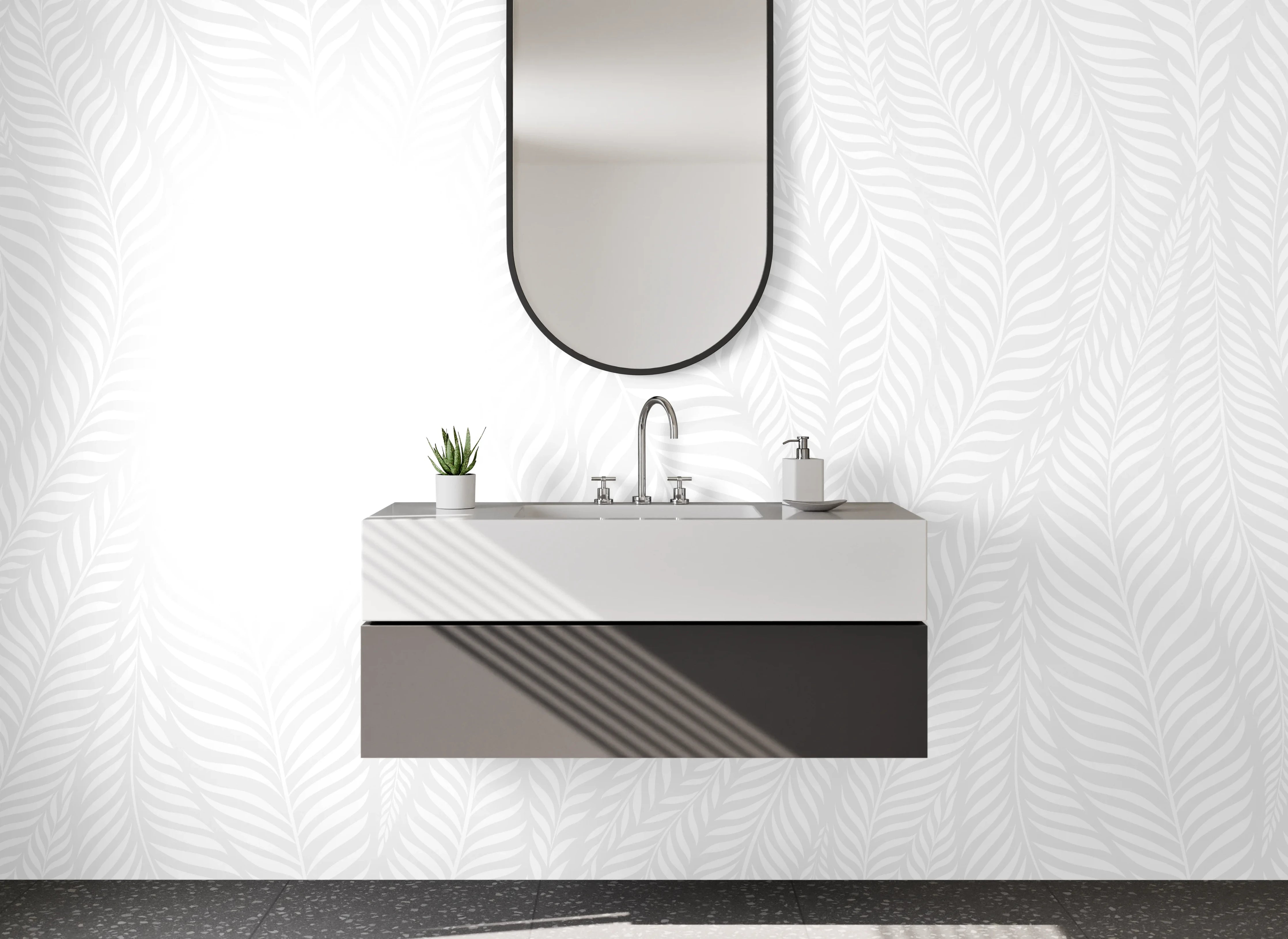 Waschbecken-Rückwand - Weiße Blätterstruktur Modern