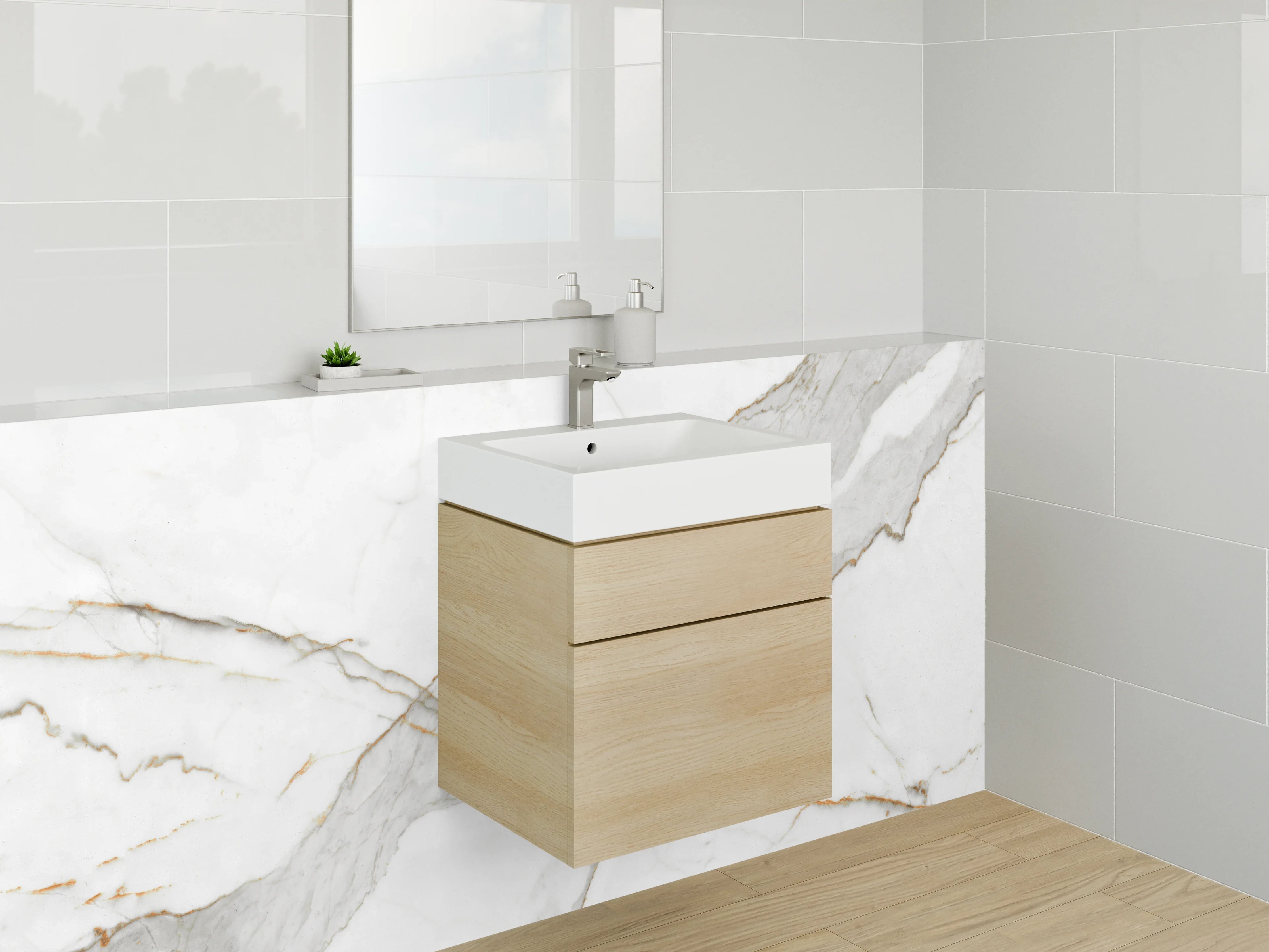 Waschbecken-Rückwand - Weiße Eleganz mit grauen Akzenten