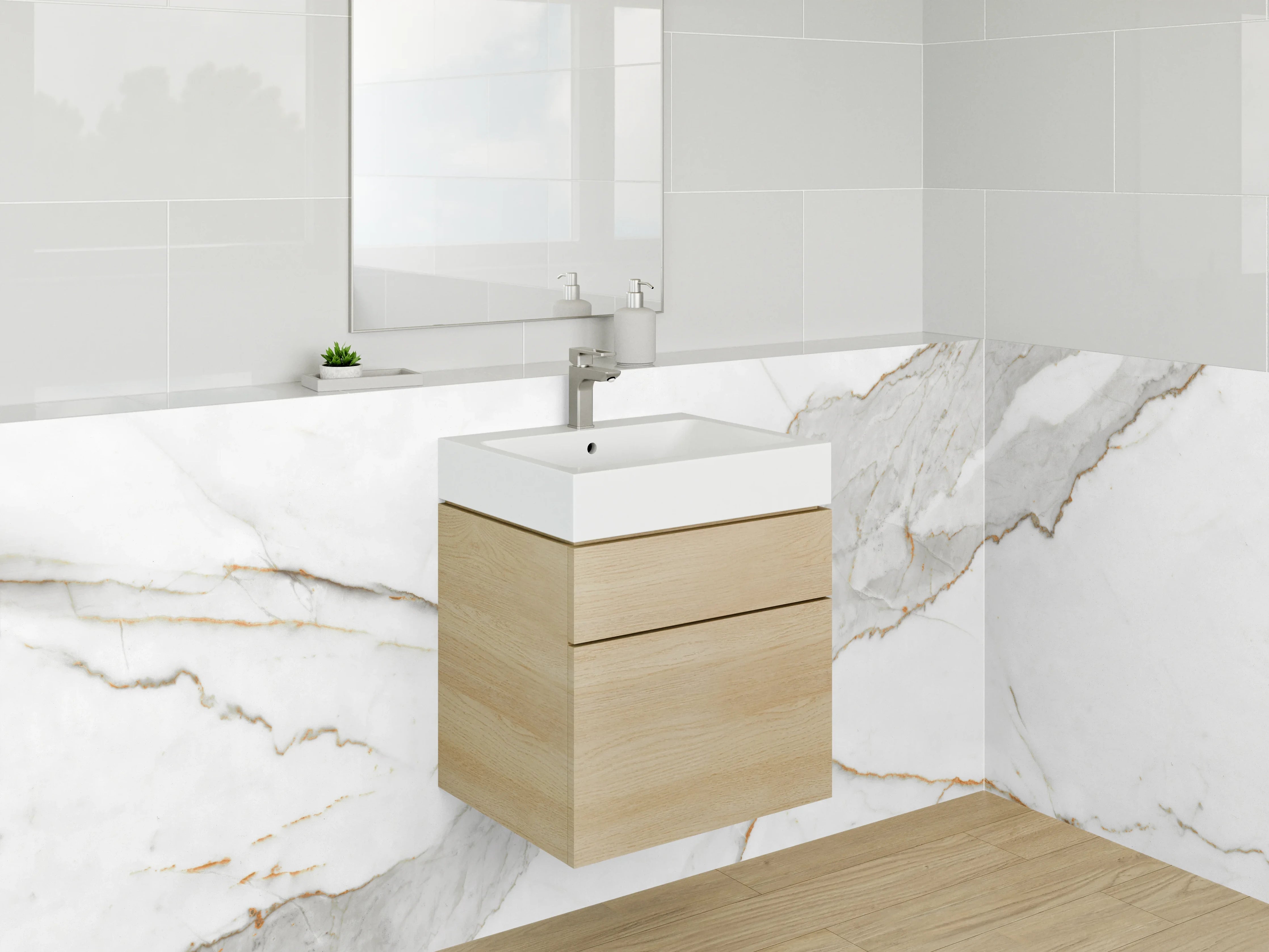 Waschbecken-Rückwand - Weiße Eleganz mit grauen Akzenten